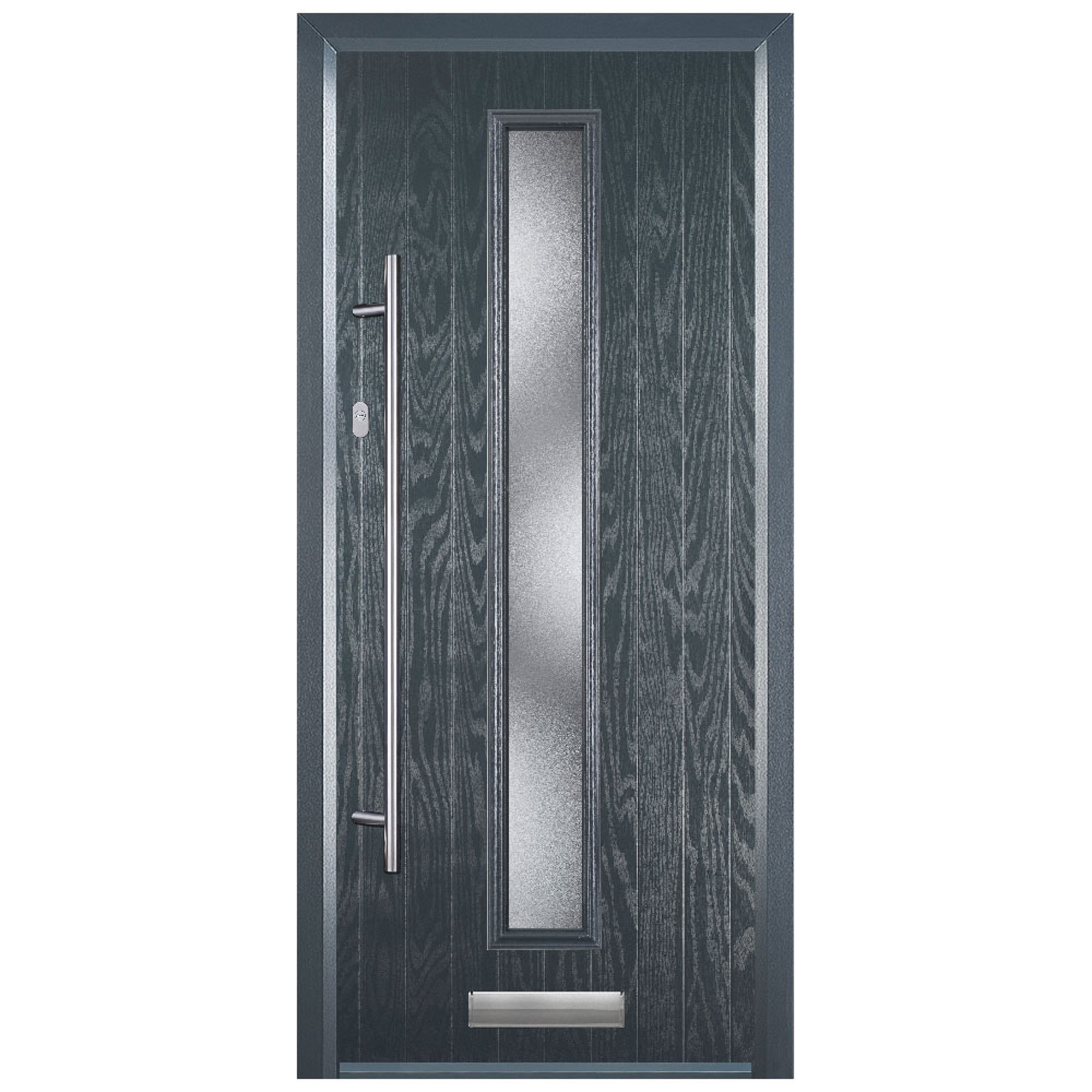 Door-Stop Cottage Anthracite Grey Right Hand GRP Composite Door with Long Narrow Glazing & Colour-Matched Frame - 2100mm