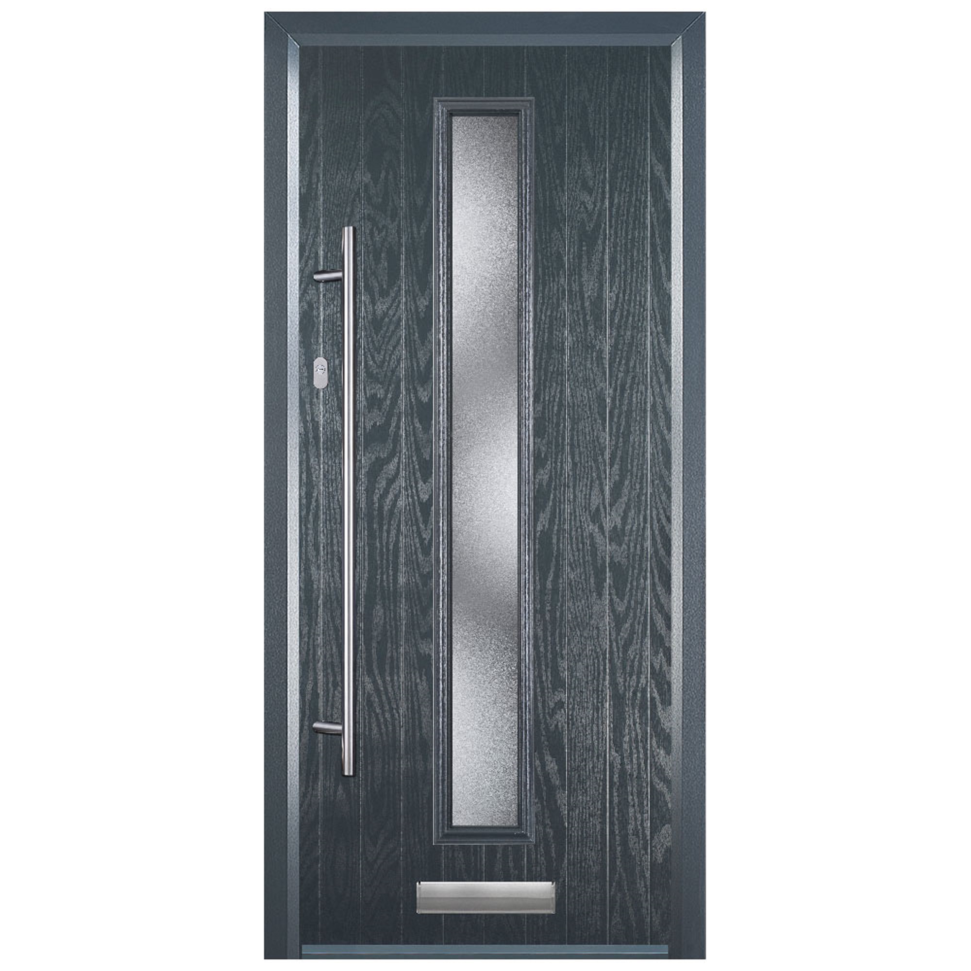 Door-Stop Cottage Anthracite Grey Right Hand Composite Door with Long Narrow Glazing & Colour-Matched Frame - 2100mm