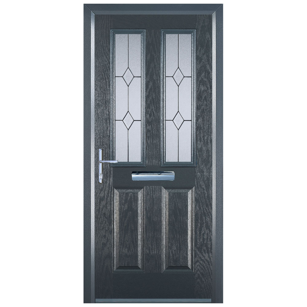 Door-Stop 2 Panel 2 Square Anthracite Grey Right Hand Composite Door with Colour-Matched Frame - 2100mm