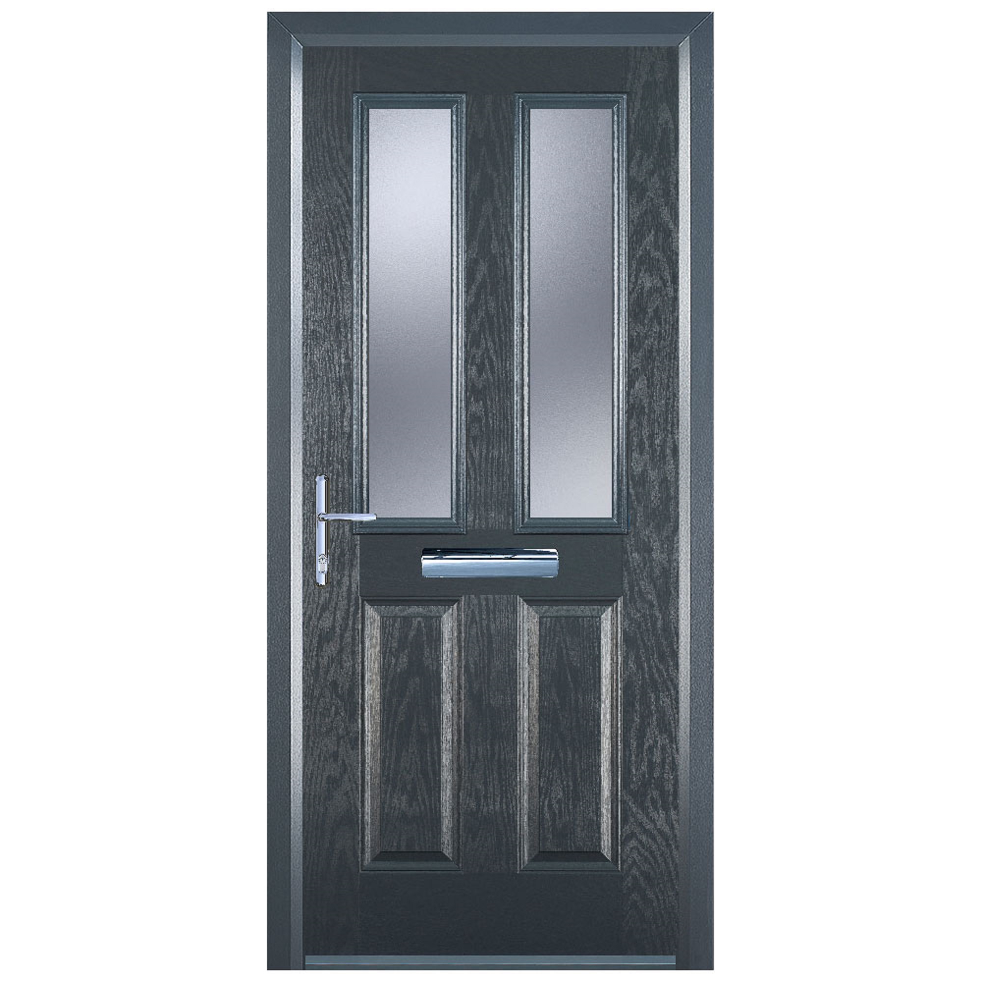 Door-Stop 2 Panel 2 Square Anthracite Grey Right Hand GRP Composite Door with Stippolyte Glass & Colour-Matched Frame - 920 x 2100mm