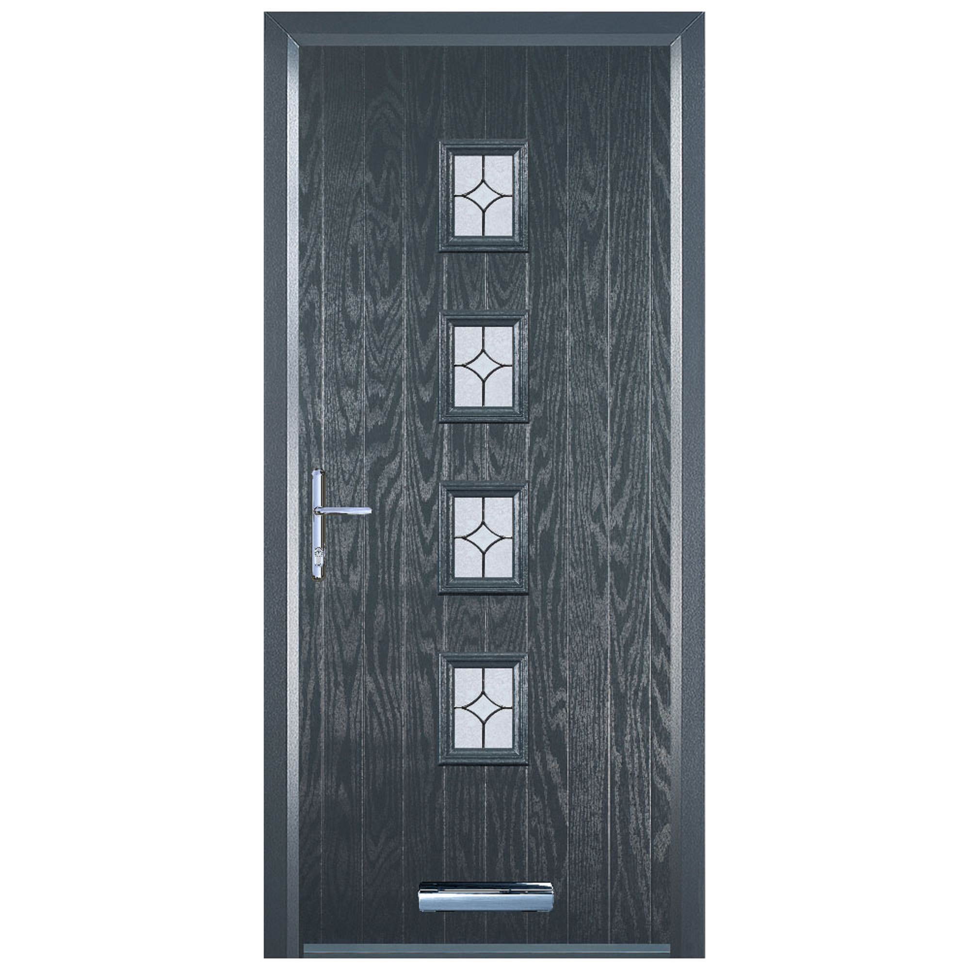 Door-Stop 4 Square Anthracite Grey Right Hand Composite Door with Flair Glass & Colour-Matched Frame - 2100mm