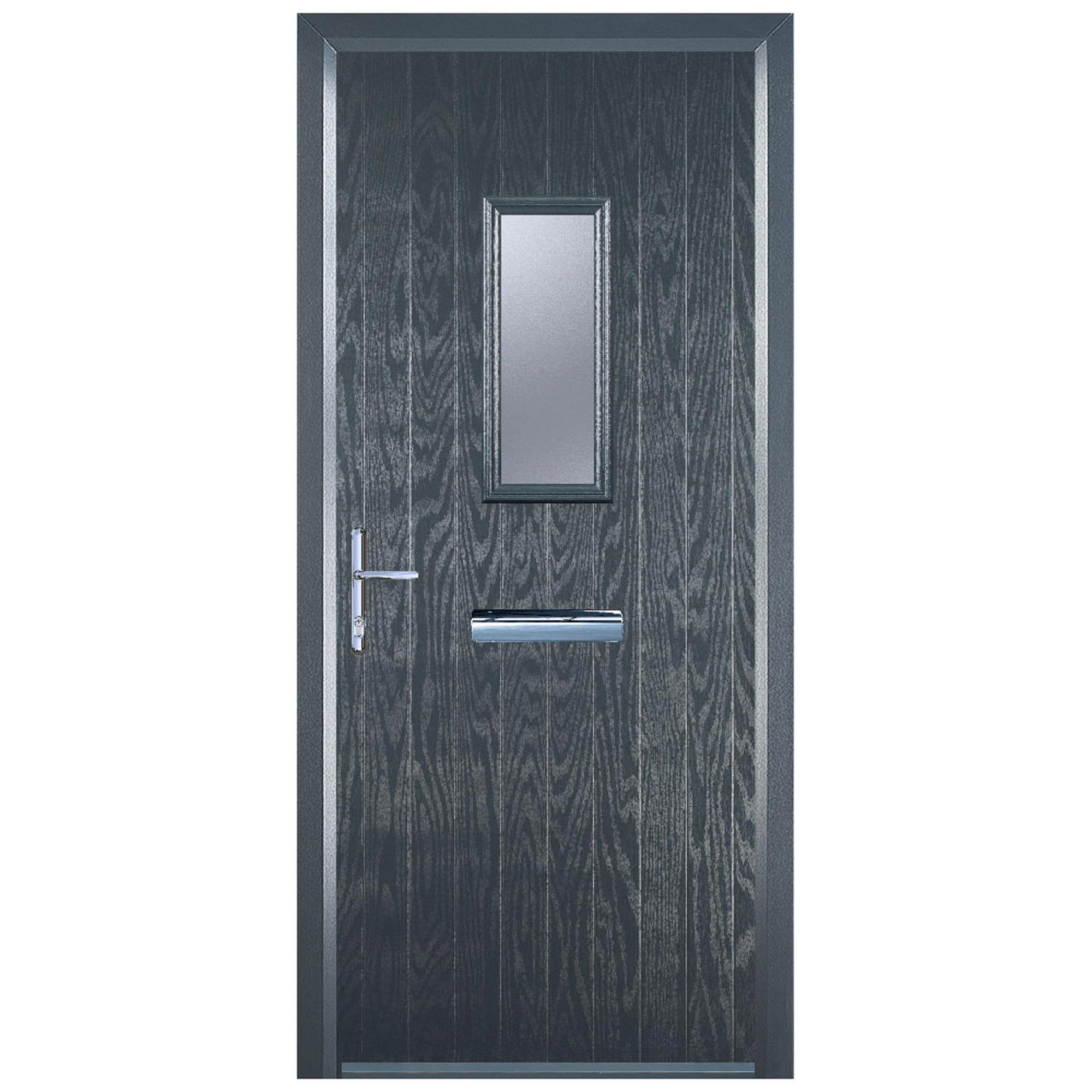 Door-Stop 1 Square Anthracite Grey Right Hand GRP Composite Door with Colour-Matched Frame - 2100mm