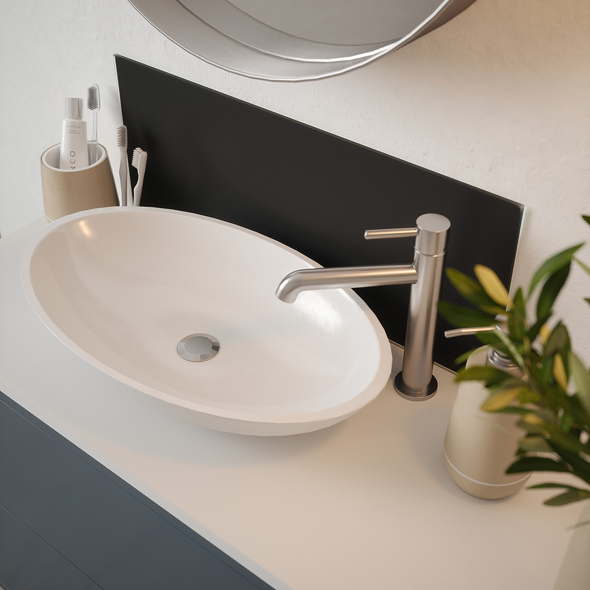 Matt Black Glass Bathroom Splashback
