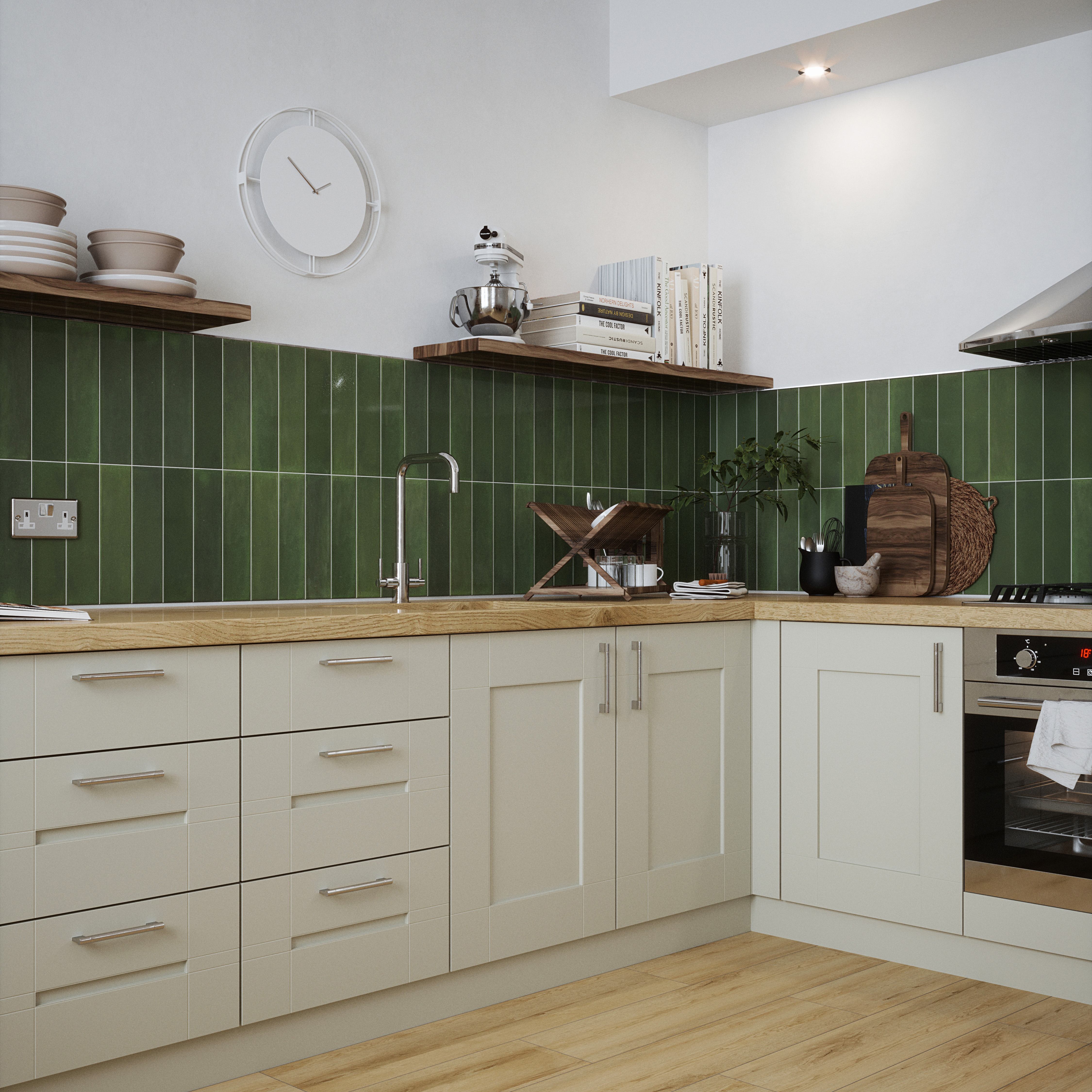 Wickes Arabella Green Gloss Ceramic Wall Tile - 300 x 75mm