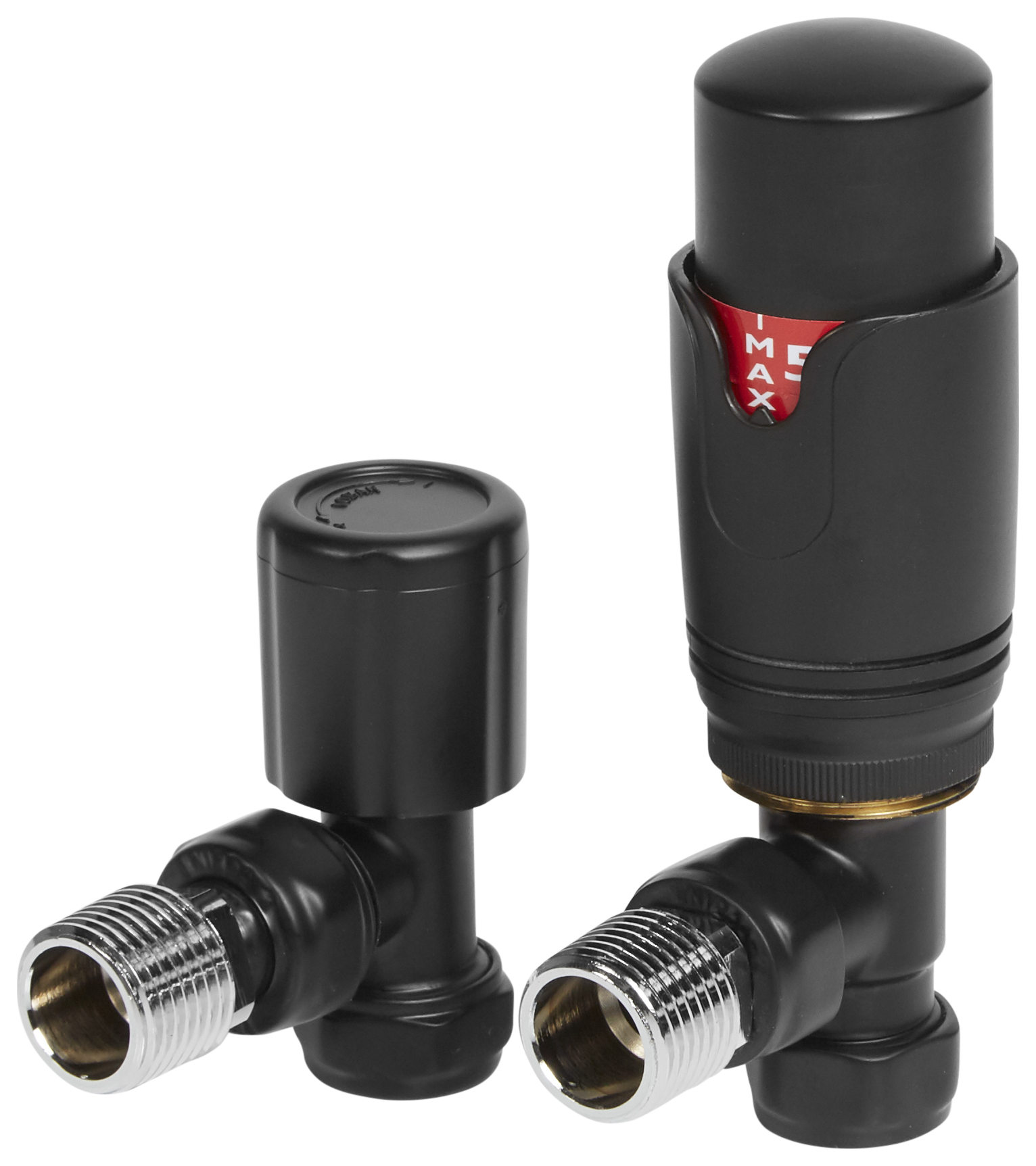 Towelrads 15mm x 1/2" Angled Thermostatic Radiator Valve & Lockshield Valve - Black