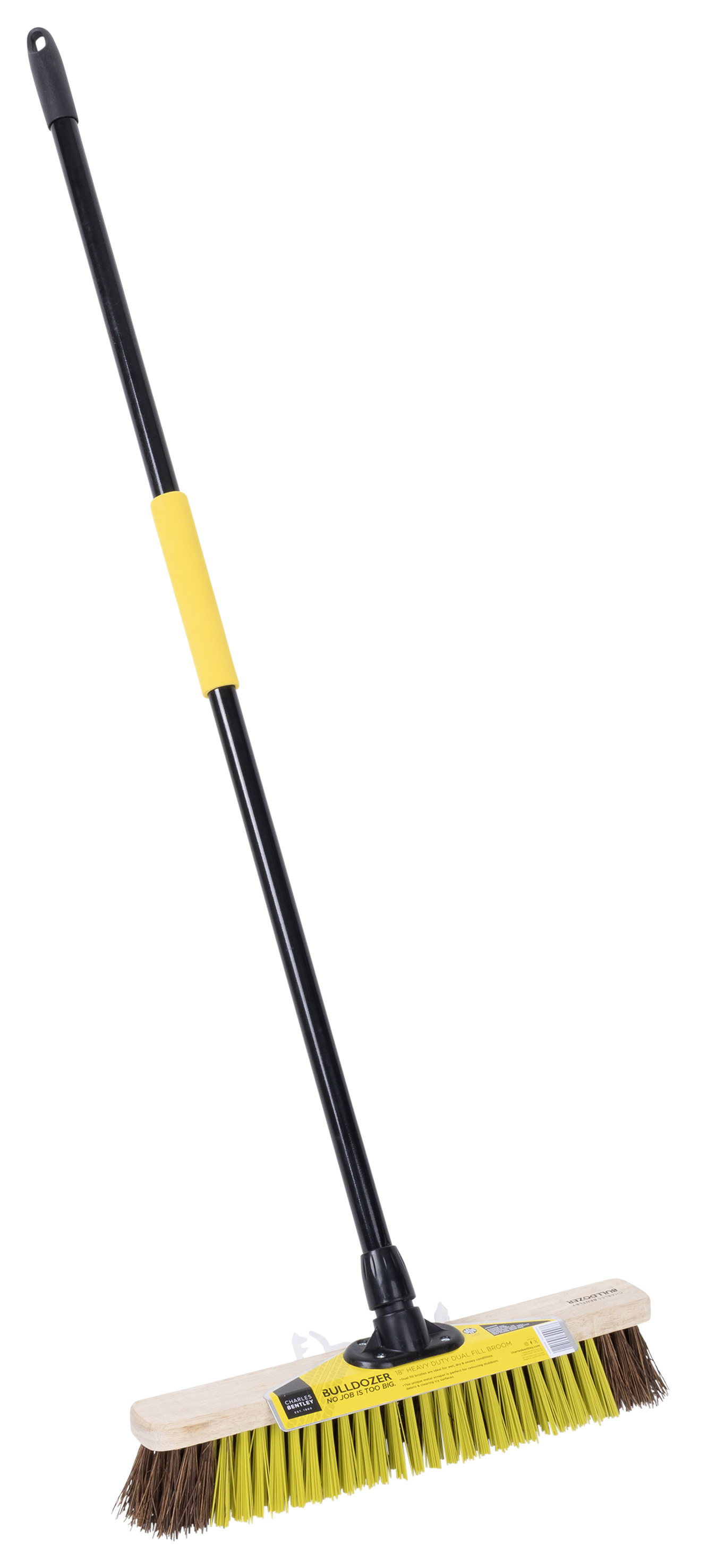 Bulldozer Heavy Duty Dual Fill Wooden Broom with Scraper & Handle - 18in