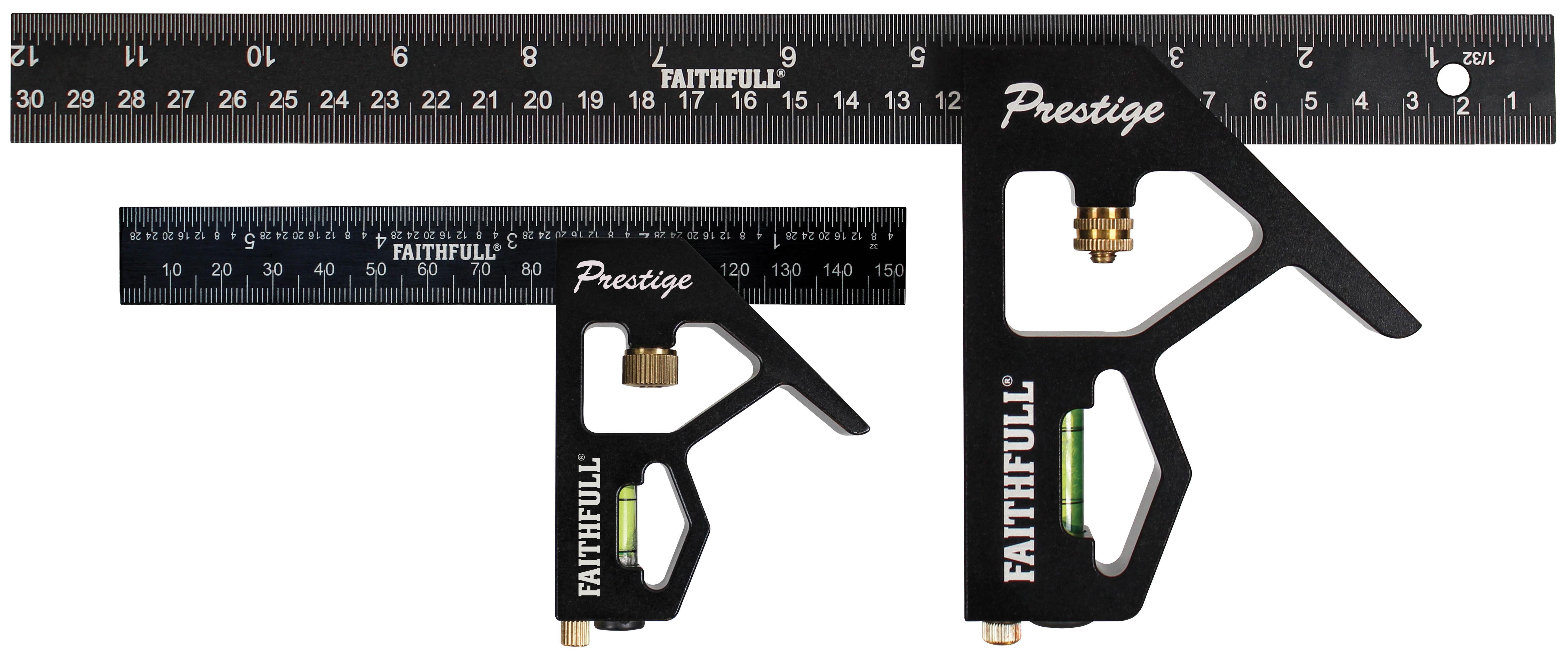 Faithfull Prestige Black Aluminium Combination Square Twin Pack 150mm 300mm Wickes