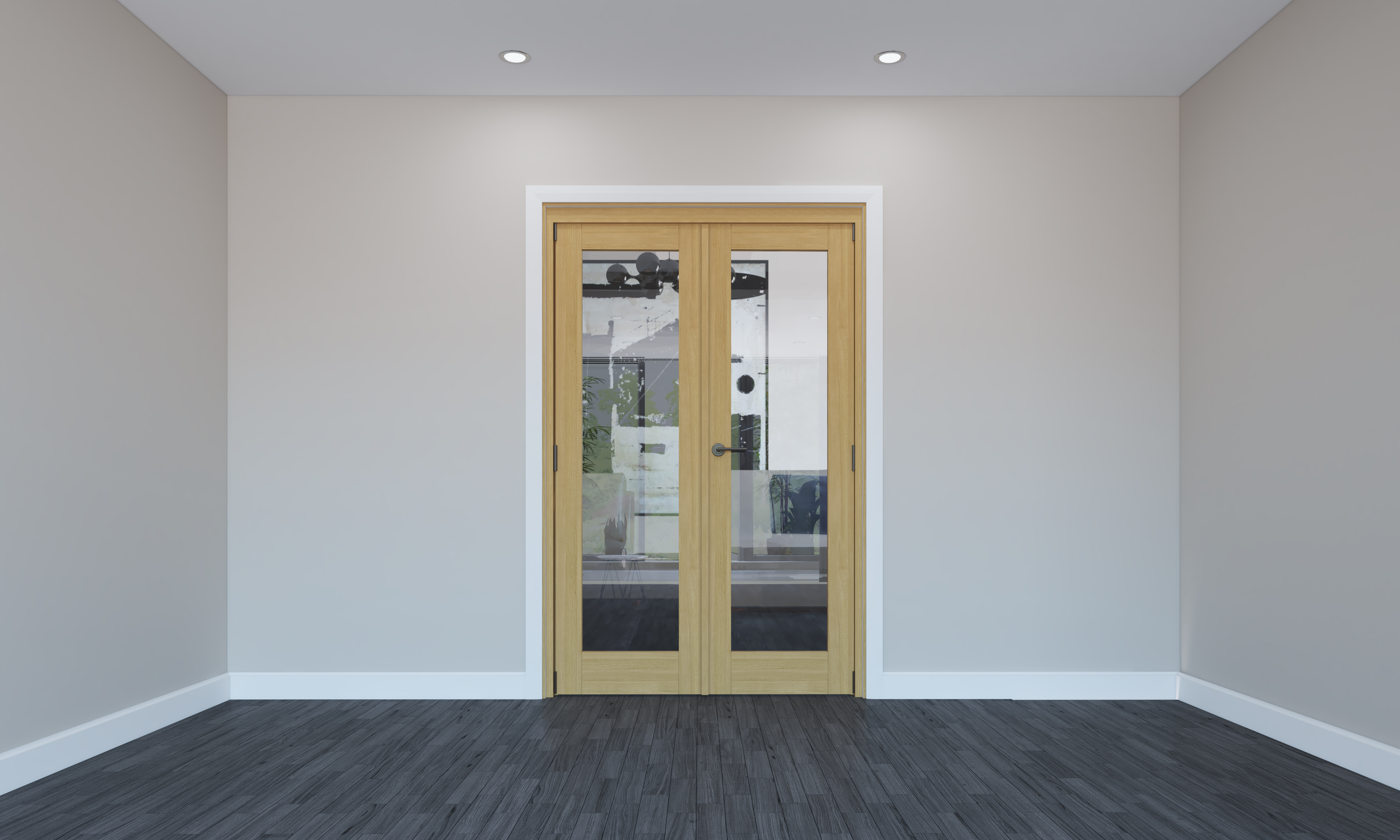 Rohden Un-Finished Oak 1 Light Internal French Door Set - 2010 mm