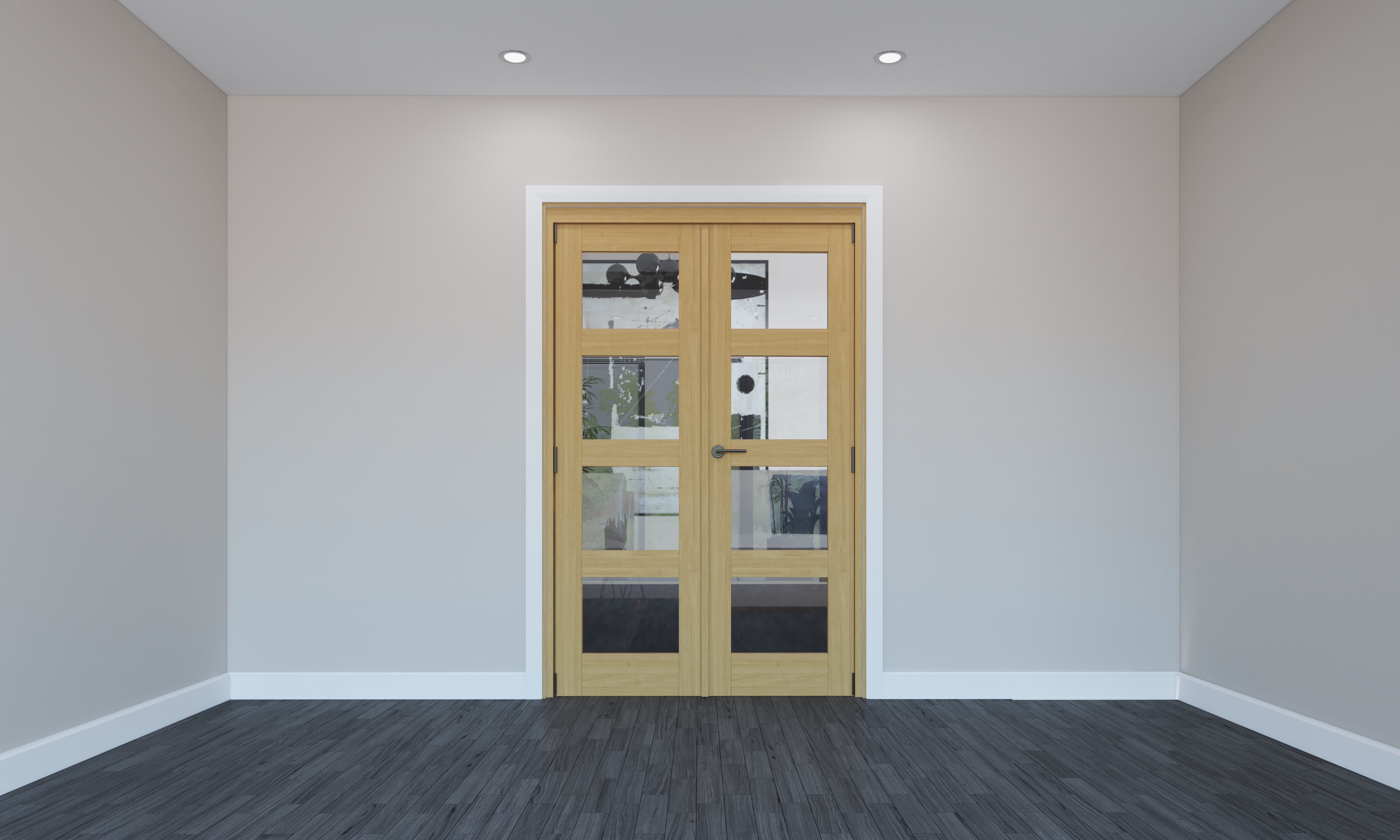 Rohden Un-Finished Oak 4 Light Internal French Door Set - 2010 x 1300mm