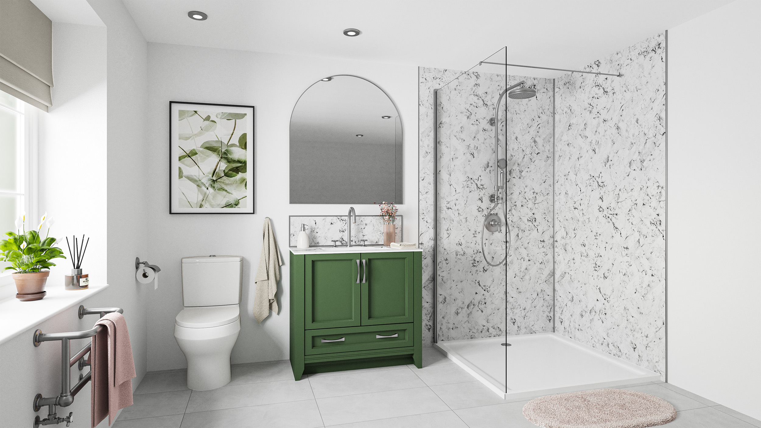Wetwall Alloy Carrara Marble Herringbone Single Shower Panel - 2440 x 1200 x 4mm