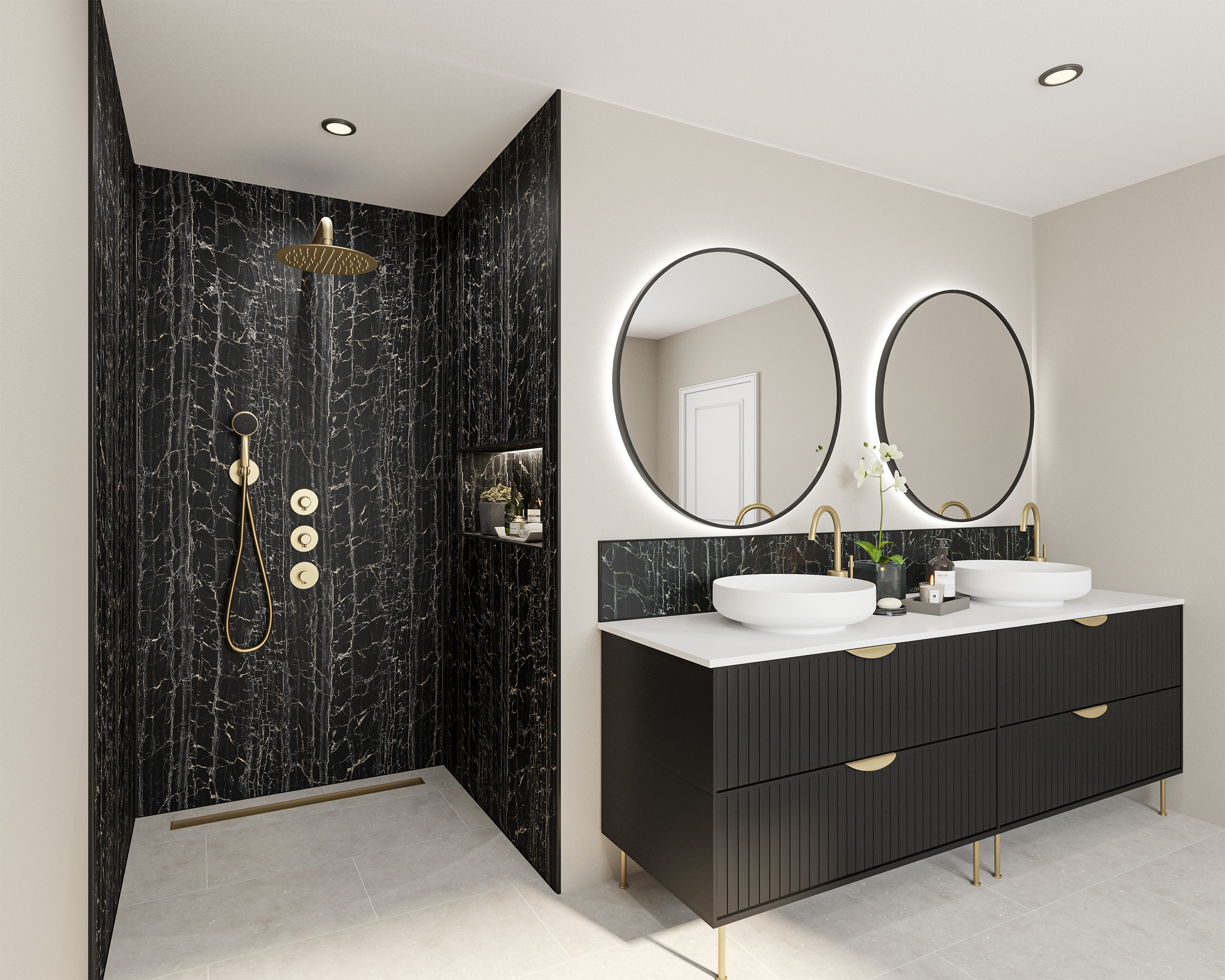 Wetwall Alloy Nero Portoro Single Shower Panel - 2440 x 900 x 4mm