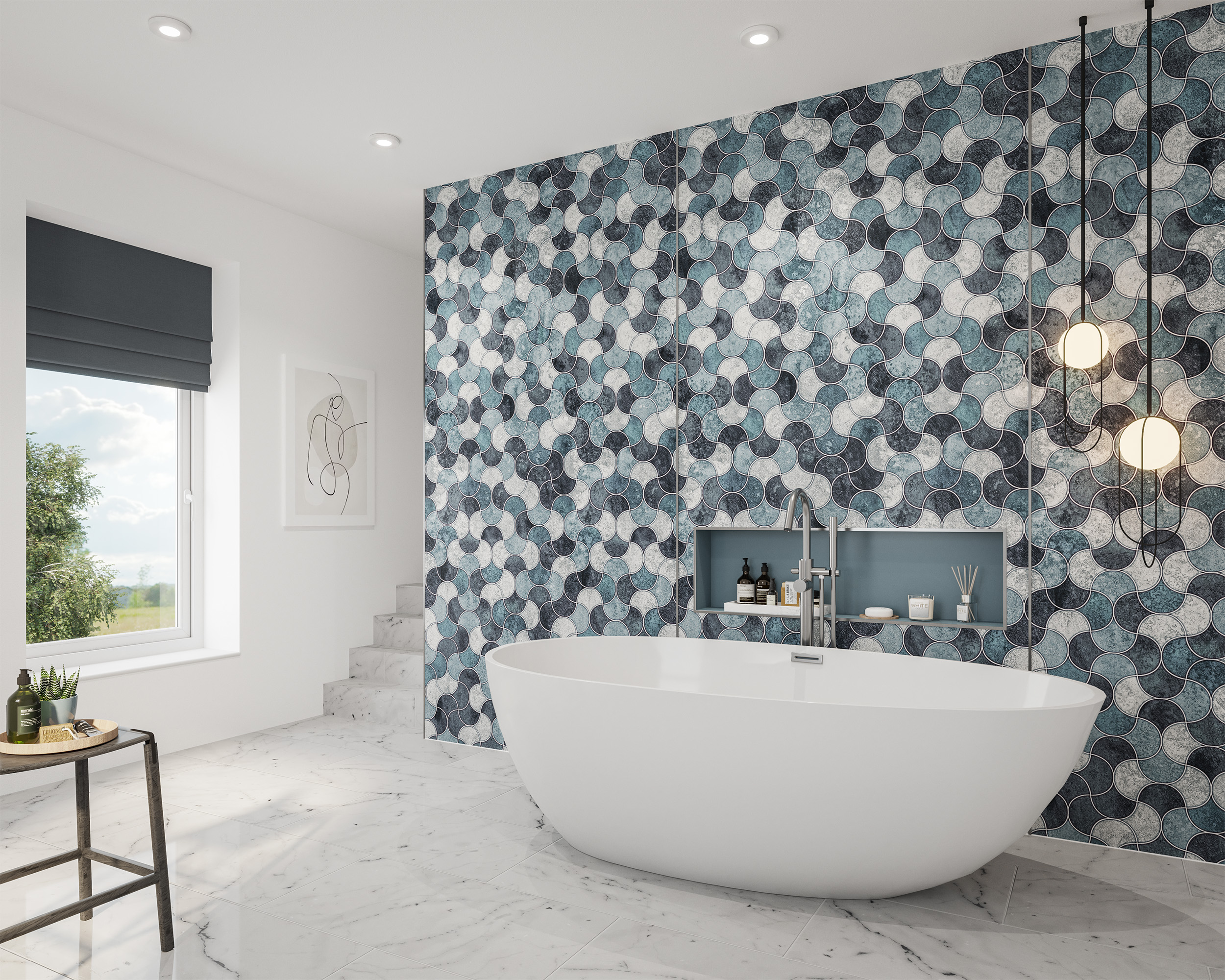 Wetwall Blue Scallop Alloy Single Shower Panel - 2440 x 900 x 4mm