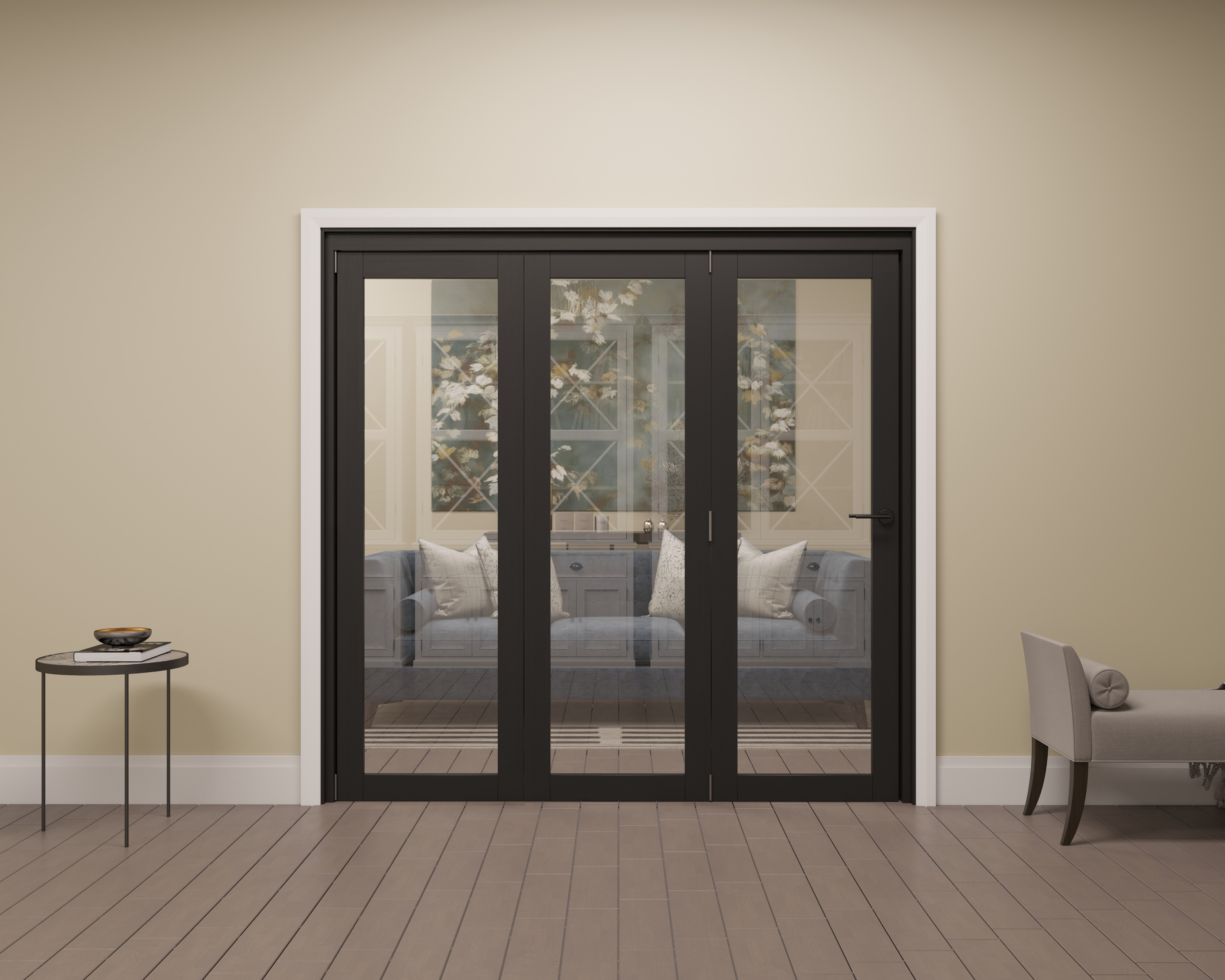 Rohden Fully-Finished Black 1 Lite Internal Bi-Fold Door Set - 2060mm