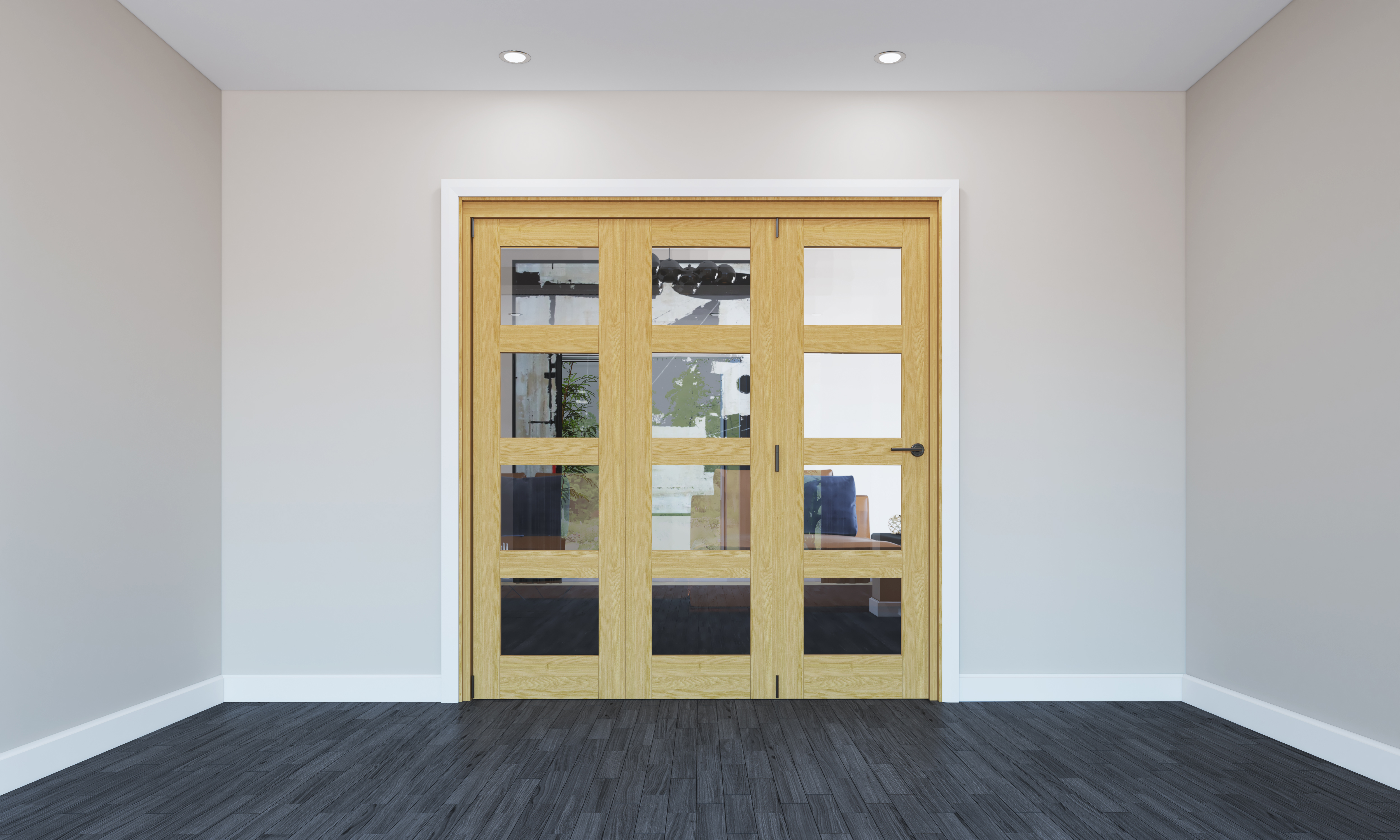 Rohden Un-Finished Oak 4 Lite Internal Bi-Fold Door Set - 2060mm