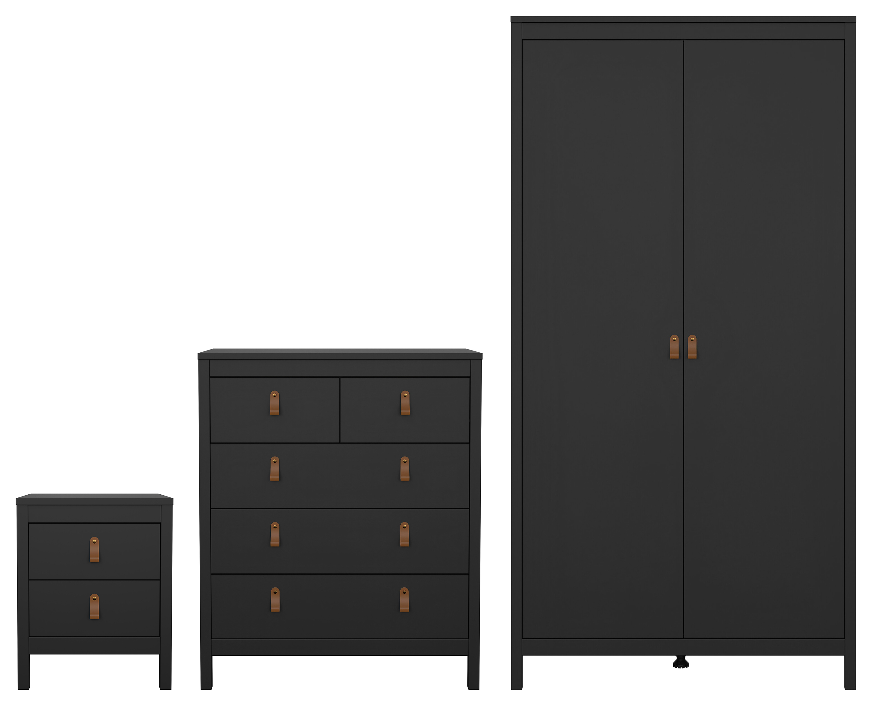 Barcelona Bedroom Furniture Package with 2 Doors - Matt Black