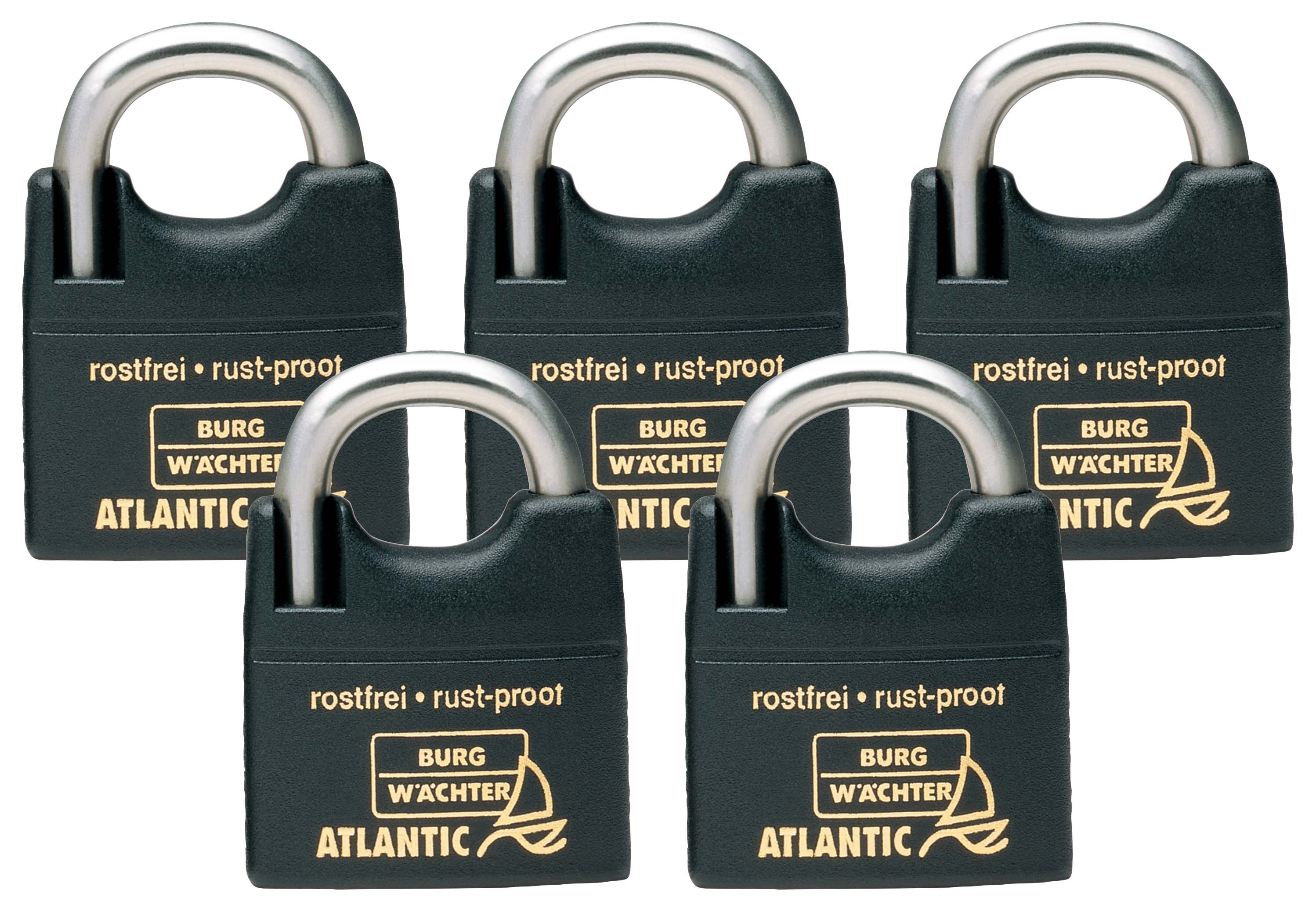 Burg Wachter Saltwater & Rustproof Keyed Long Shackle Padlock 40mm - Pack of 5