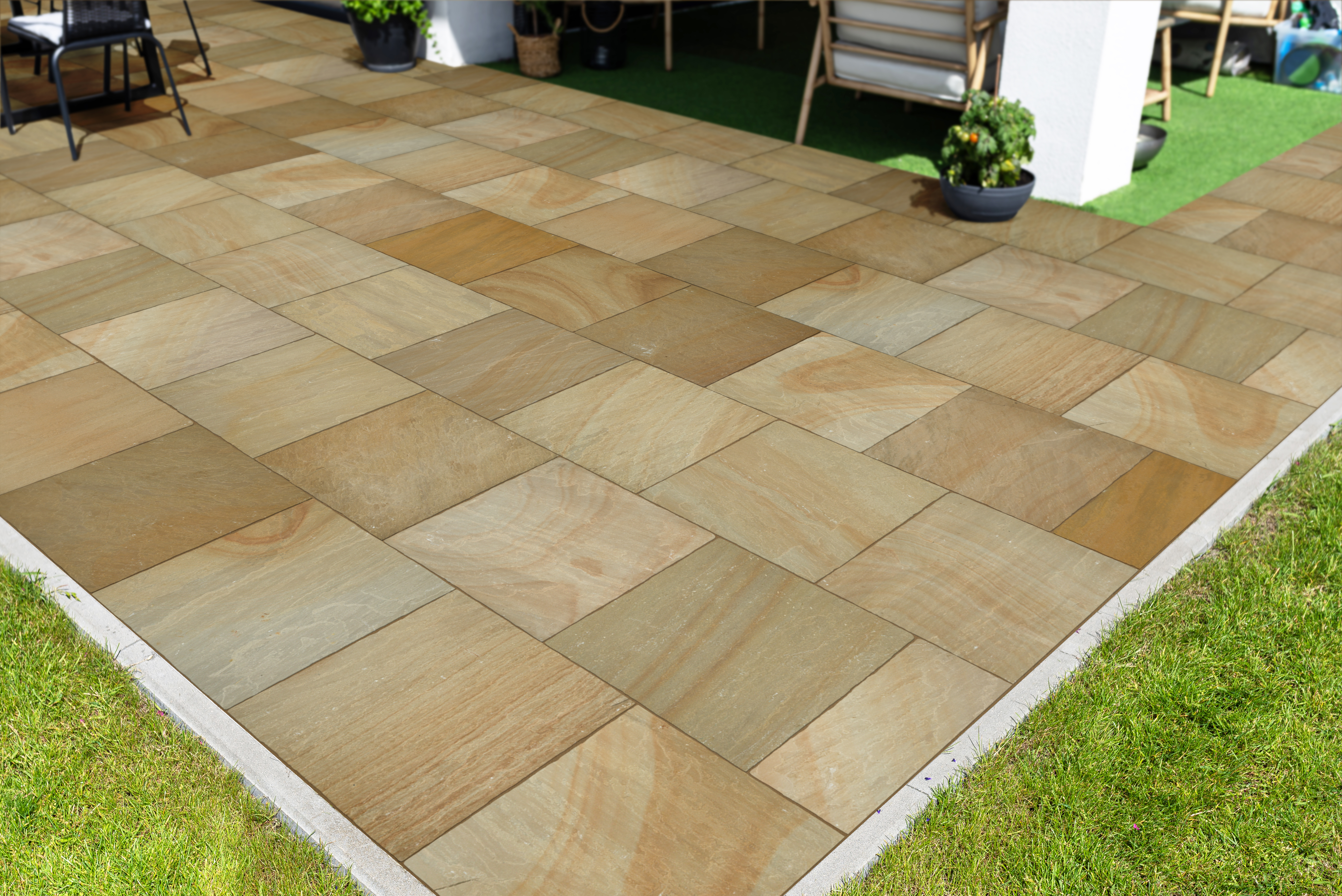 Indian Sandstone Riven Buff Multi Paving Slab - 600 x 600 x 22mm