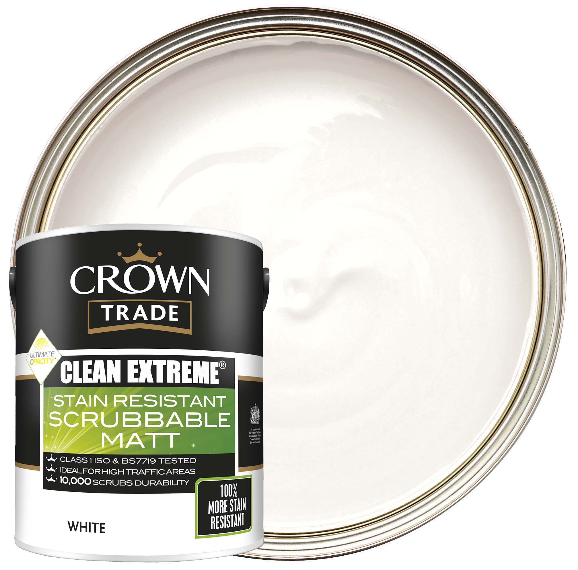 Crown Trade Clean Extreme Stain Resistant Durable Matt Emulsion Paint - White - 5L