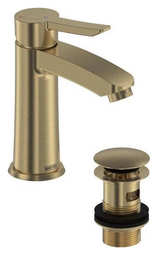 Bristan Apelo Eco Start Basin Mixer with Clicker Waste - Brushed Brass