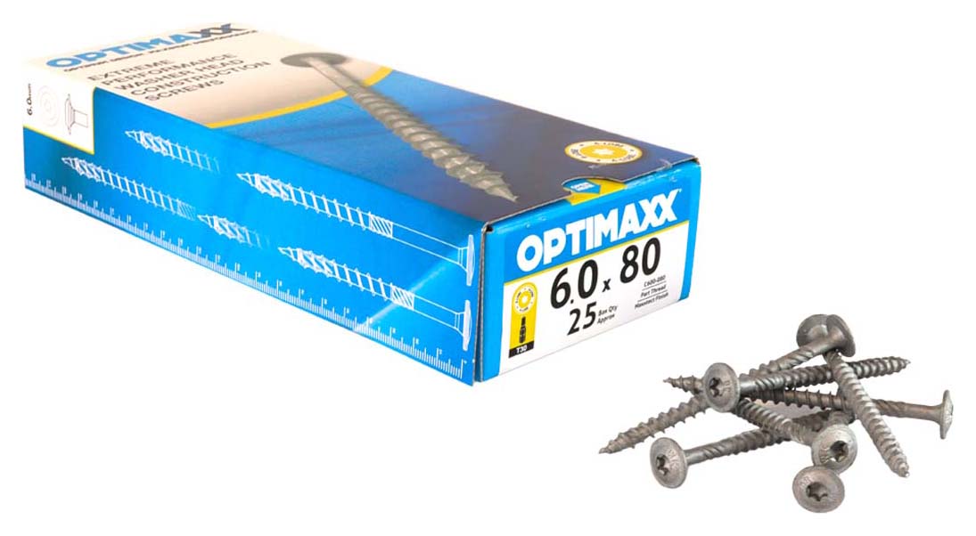 Optimaxx Washer Head Timber Screws - 6.0 x 80mm - Pack of 25