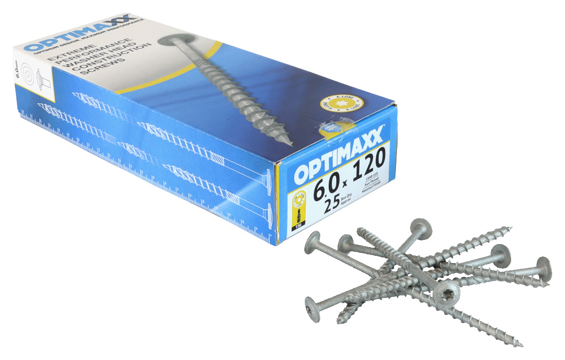 Optimaxx Washer Head Timber Screws - 6.0 x 120mm - Pack of 25