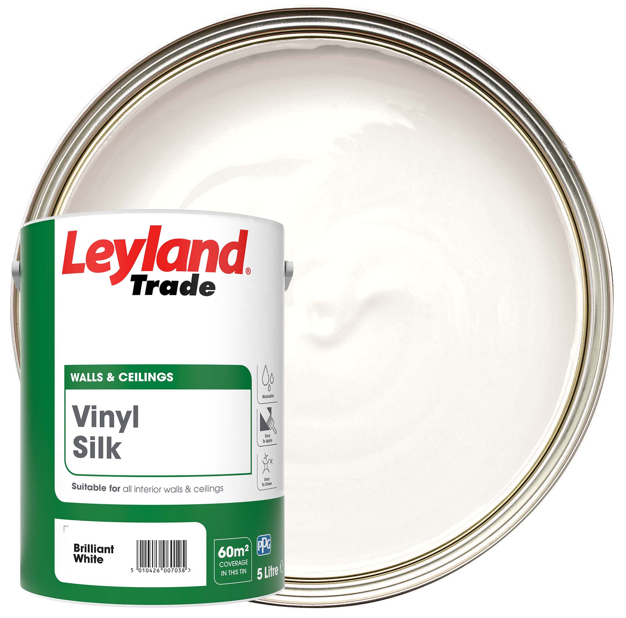 Leyland Trade Vinyl Silk Paint - Brilliant White - 5L