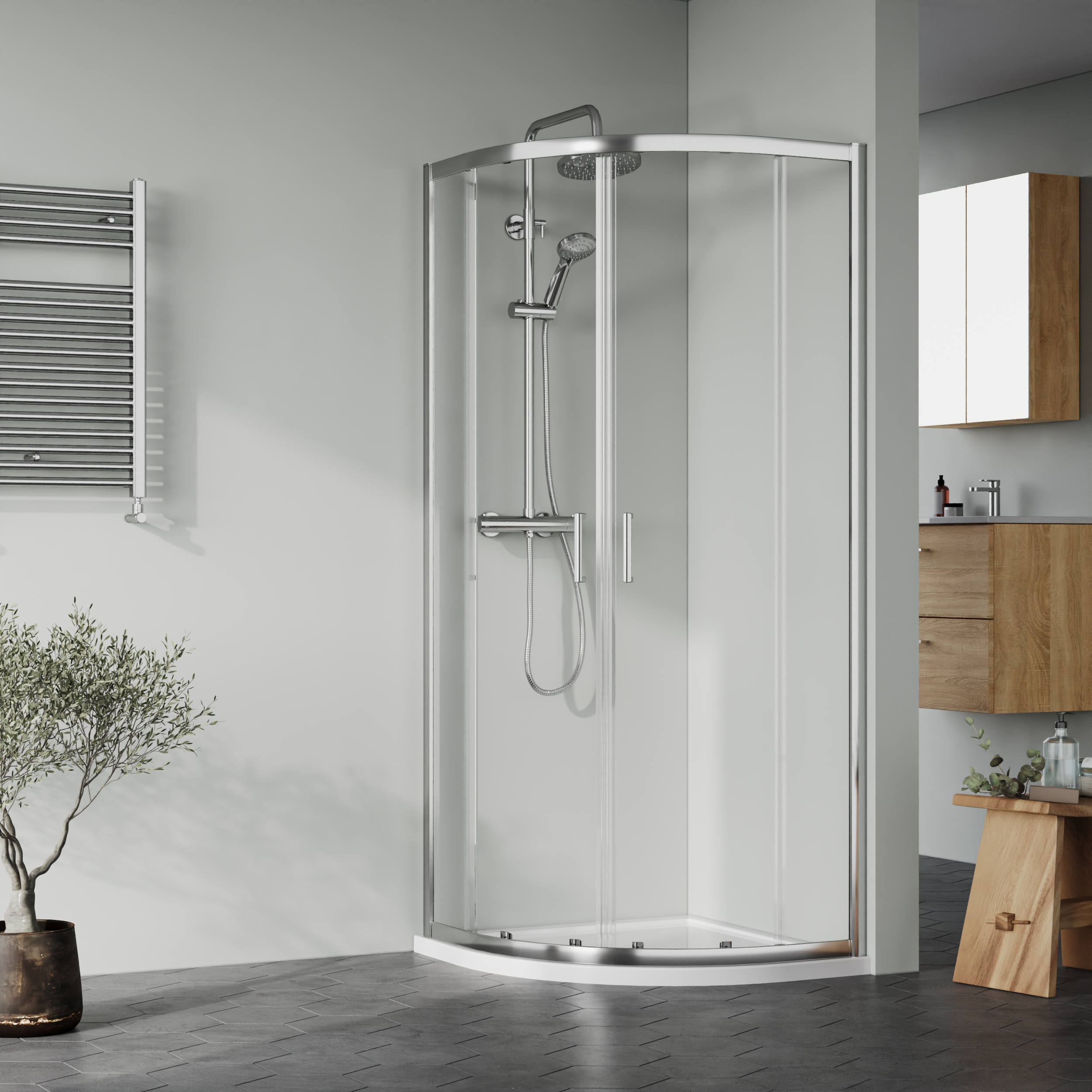 Nuie Chrome Quadrant Shower Enclosure Tray & Waste Shower Enclosure Package - 800 x 800mm