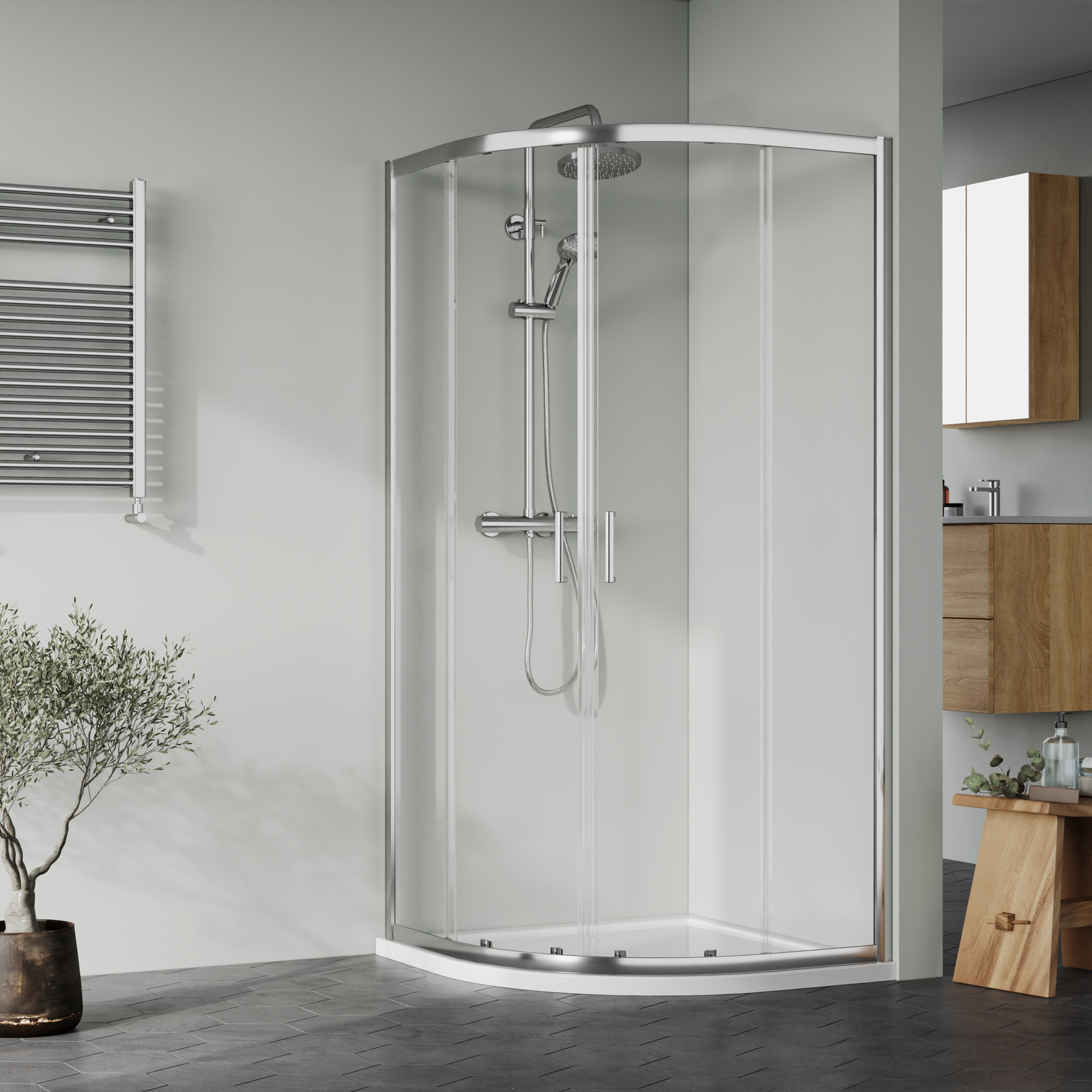 Nuie Chrome Quadrant Shower Enclosure Tray & Waste Shower Enclosure Package - 900 x 900mm