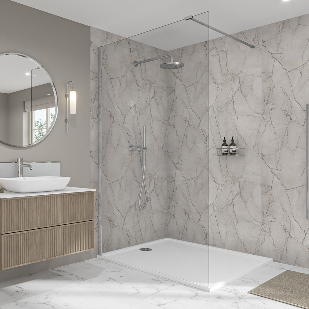 Wetwall Elite Marmo Puro Post-Formed Finished Edge Single Shower Panel - 2420 x 1200 x 10mm
