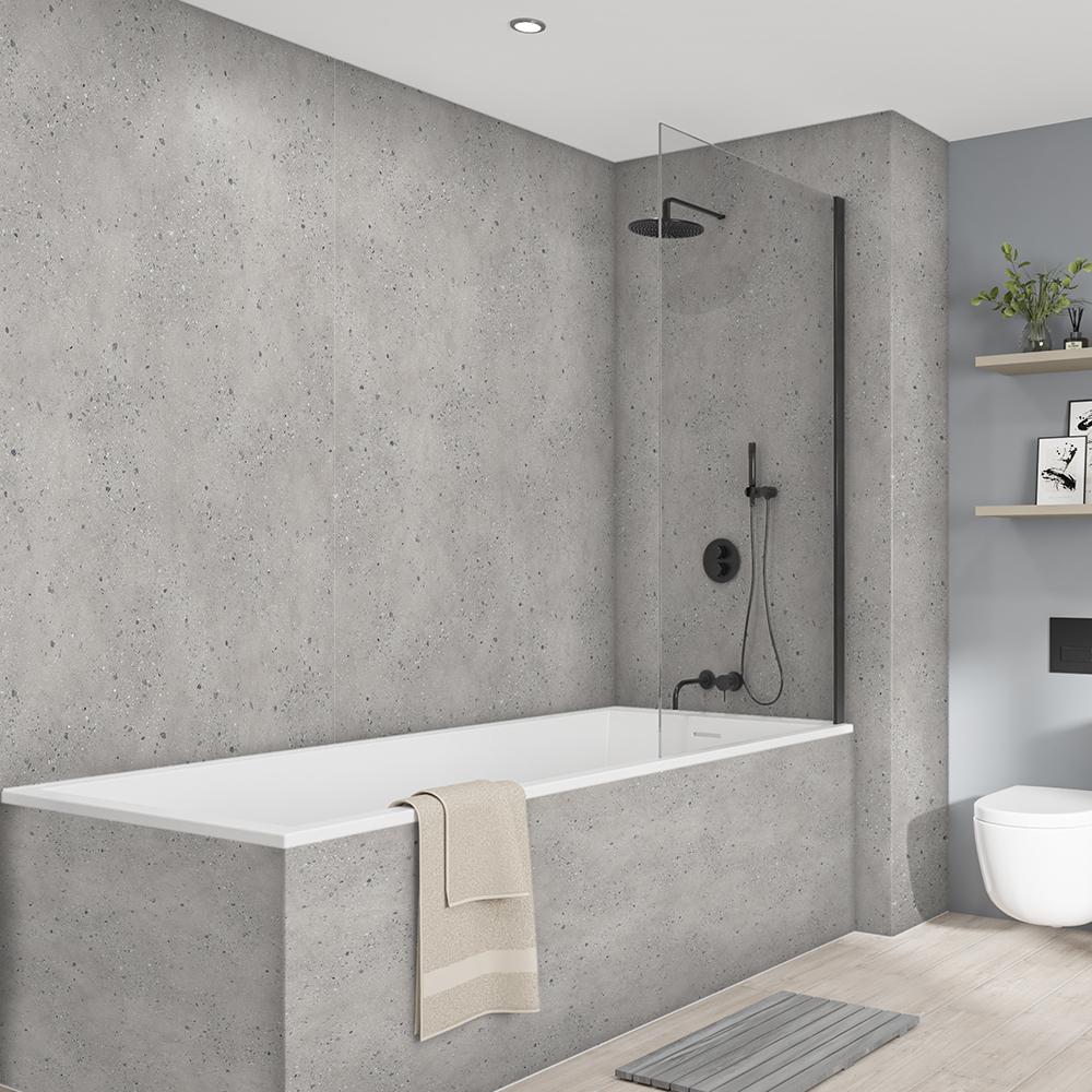 Wetwall Eliye Pewter Terrazzo Tongue & Groove Single Shower Panel - 2420 x 1200 x 10mm