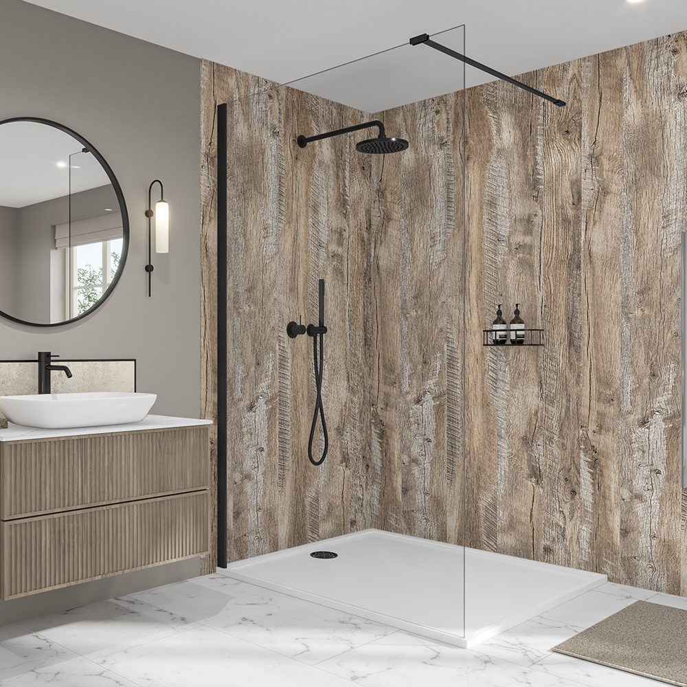 Wetwall Rift Oak Elite Collection 2 Sided Shower Panel Kit - 1200 x 900mm