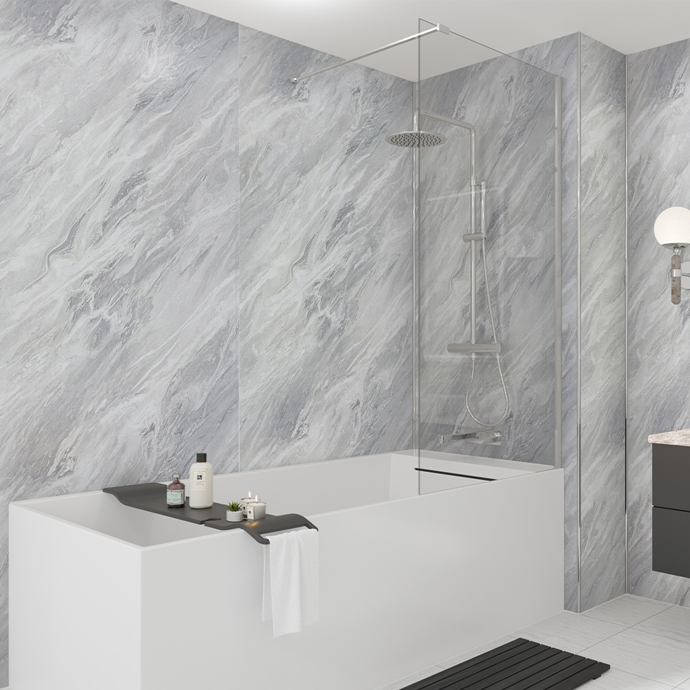 Wetwall Brera Marble Mermaid Collection Square Edged Single Shower Panel - 2420 x 1200 x 11mm