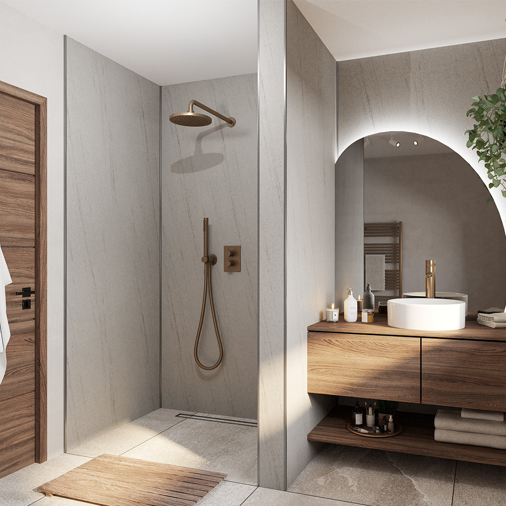 Wetwall Mermaid Gris Granite 2 Sided Shower Panel Kit - 1200 x 900mm