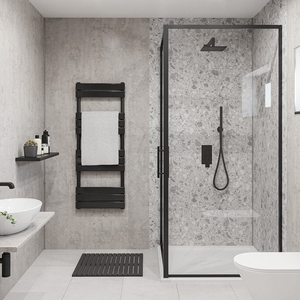 Wetwall Mermaid Linate Terrazzo Square Edge Single Shower Panel - 2420 x 900 x 11mm