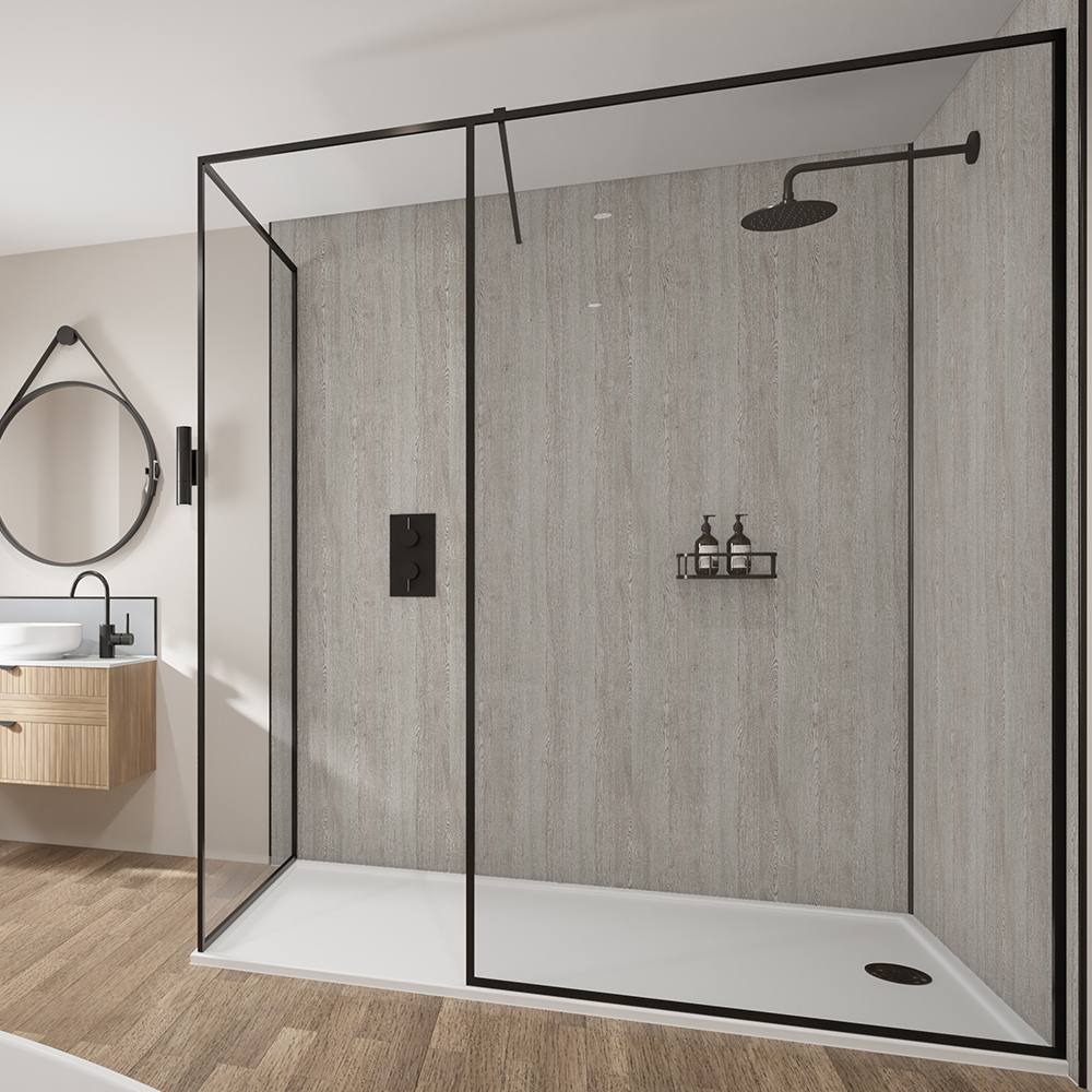 Wetwall Mermaid Silver Oak Square Edge Single Shower Panel - 2400 x 900 x 11mm