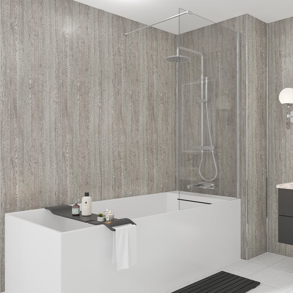 Wetwall Mermaid Silver Oak 3 Sided Shower Panel Kit - 1200 x 900mm ...