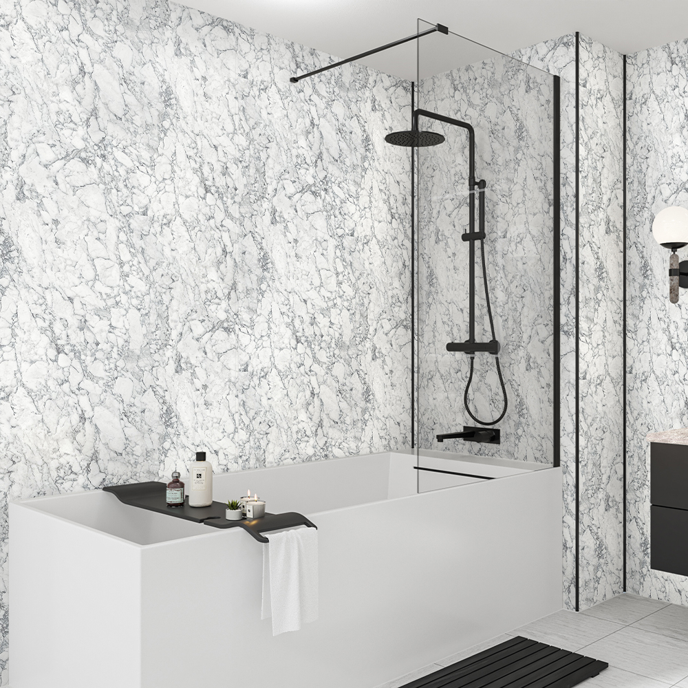 Wetwall Mermaid White Marble 3 Sided Shower Panel Kit - 1200 x 900mm