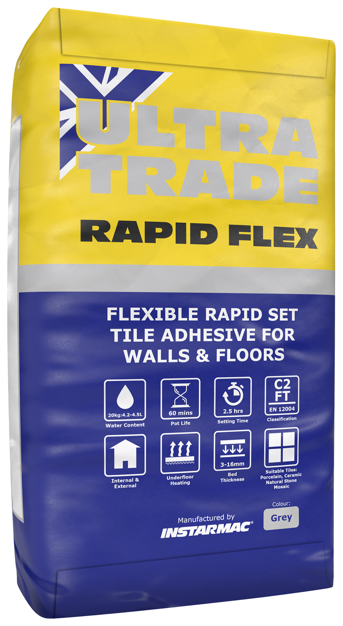 UltraTrade Rapid Set Grey Tile Adhesive - 20kg
