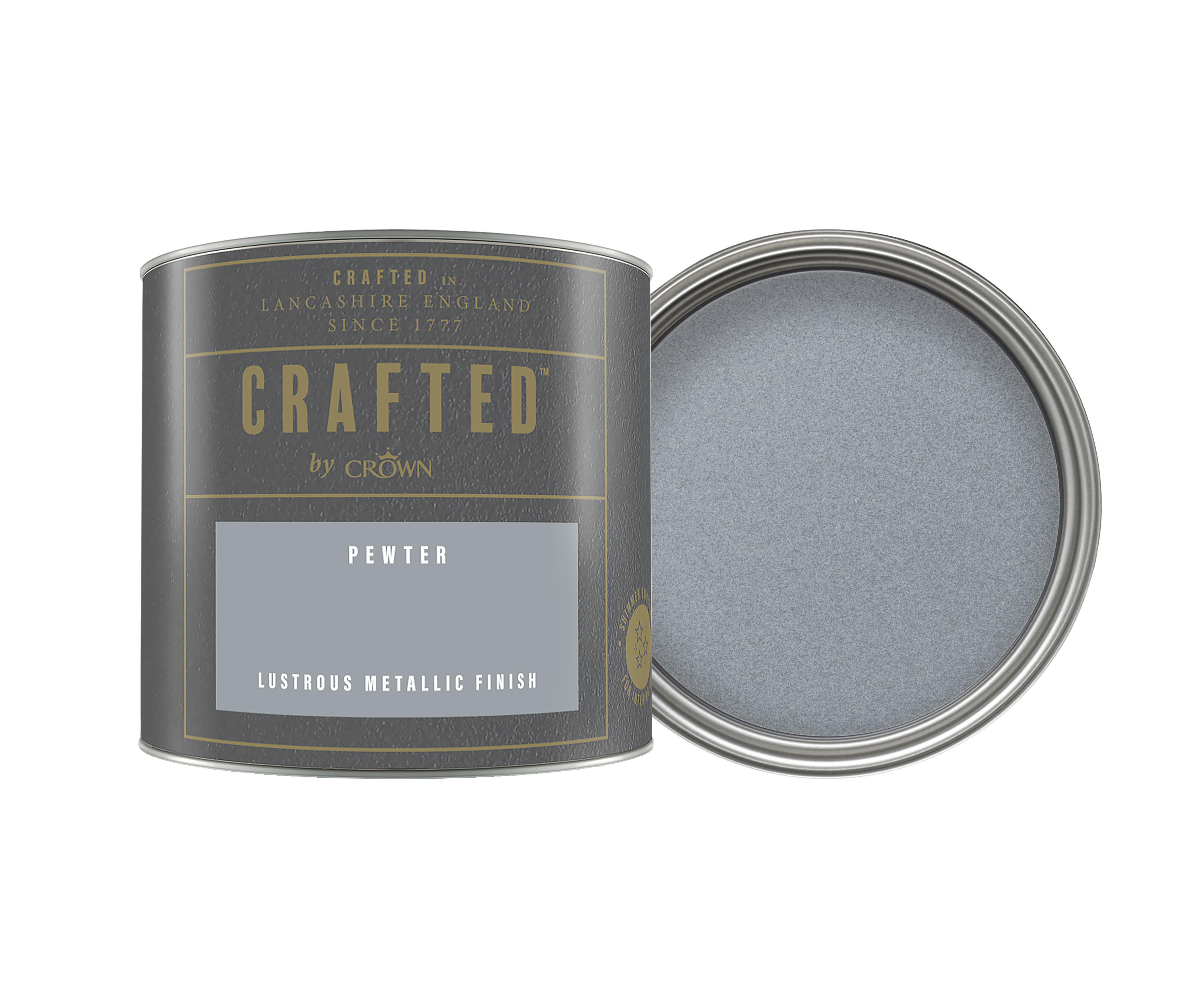 Crown Crafted Lustrous Metallic Emulsion Paint - Pewter - 125ml