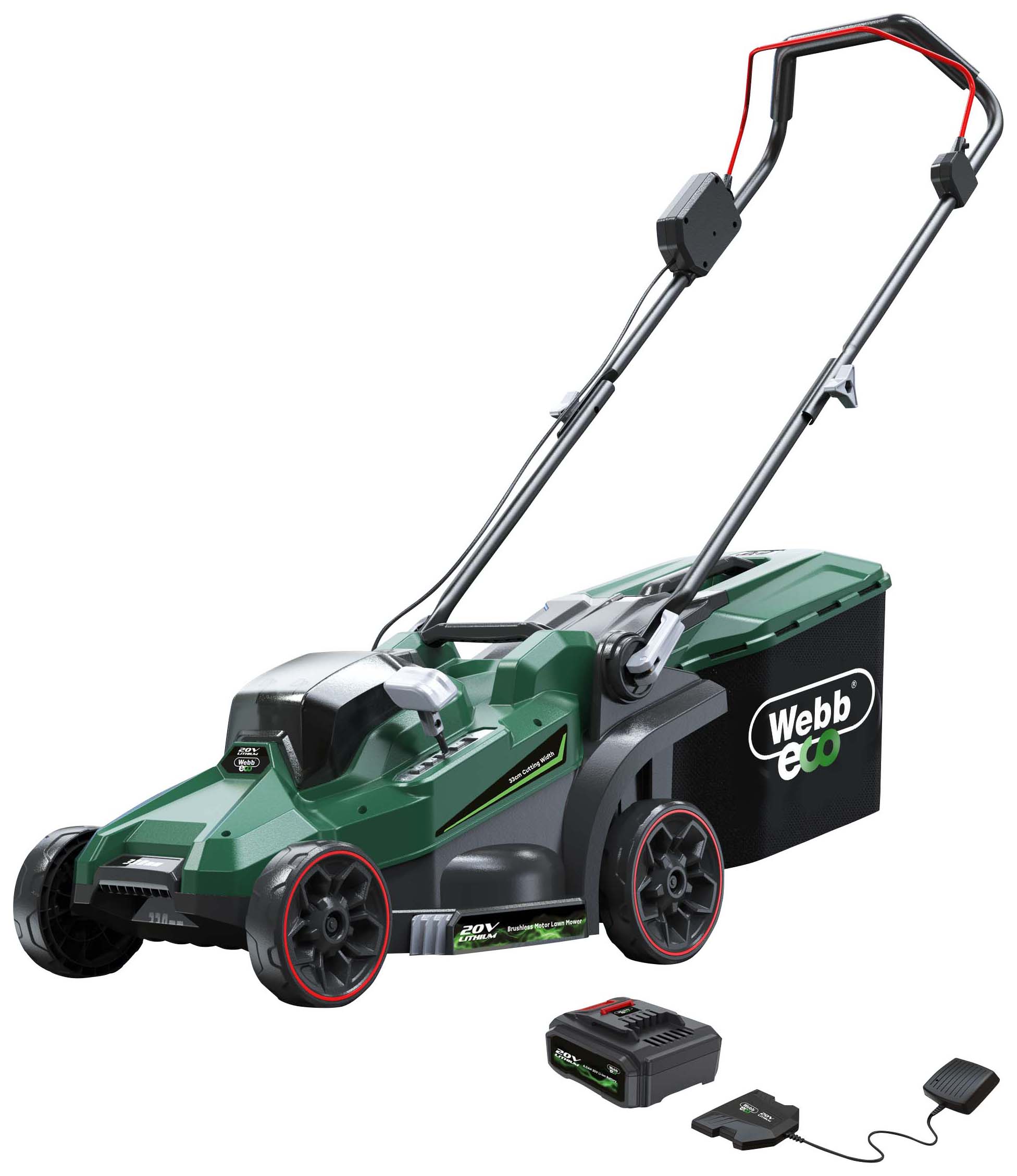 Webb Eco 20V Cordless 33cm Rotary Lawnmower with 4.0Ah Battery & Charger