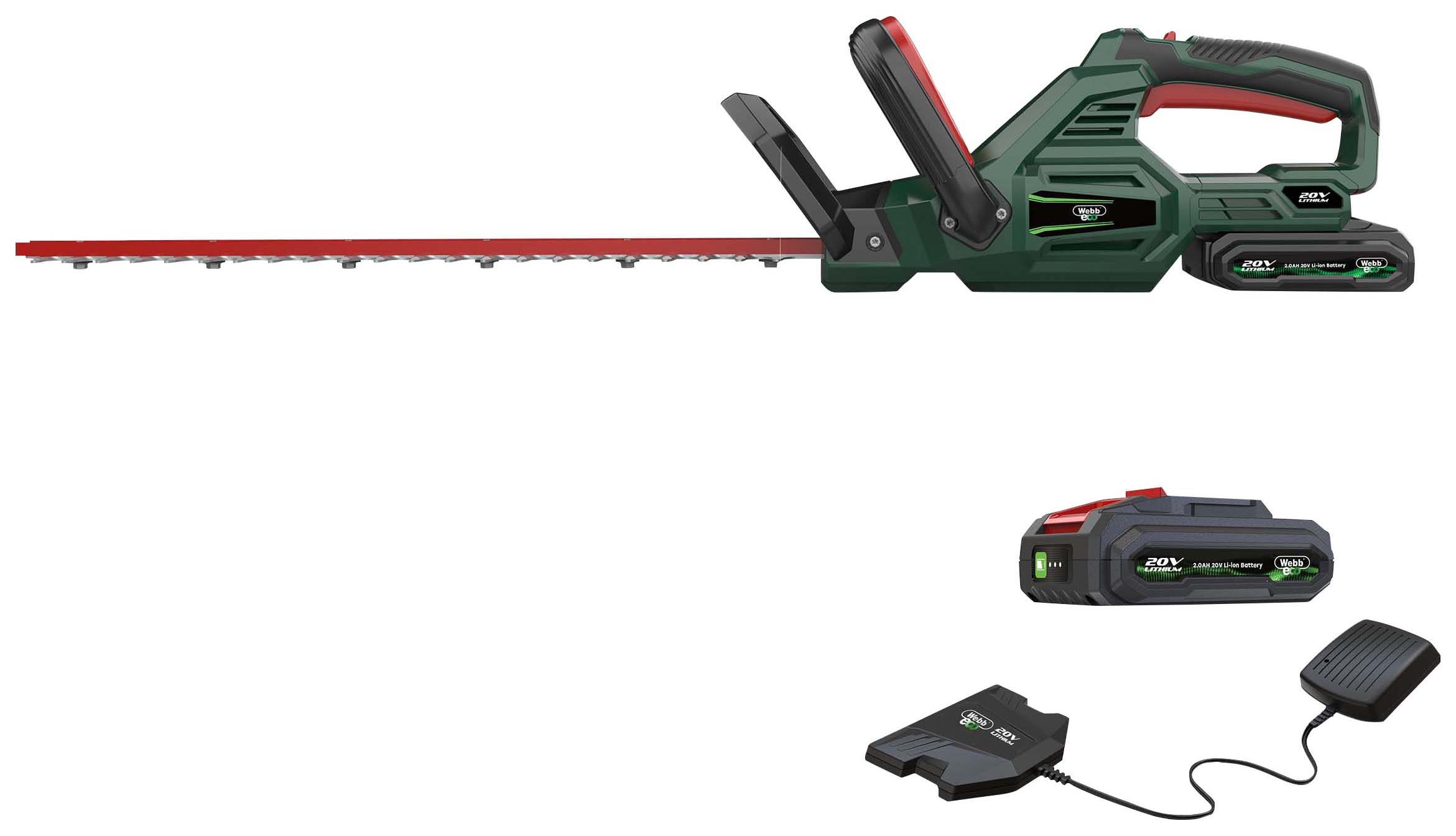 Webb Eco 20V Cordless 50cm Hedge Trimmer with 2.0Ah Battery & Charger