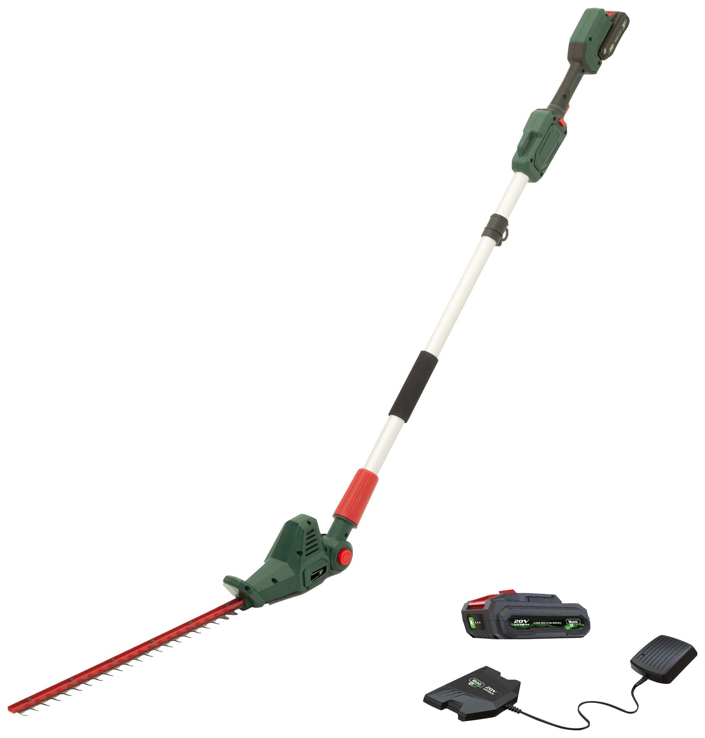 Webb Eco 20V Cordless 50cm Long Reach Hedge Trimmer with 2.0Ah Battery & Charger