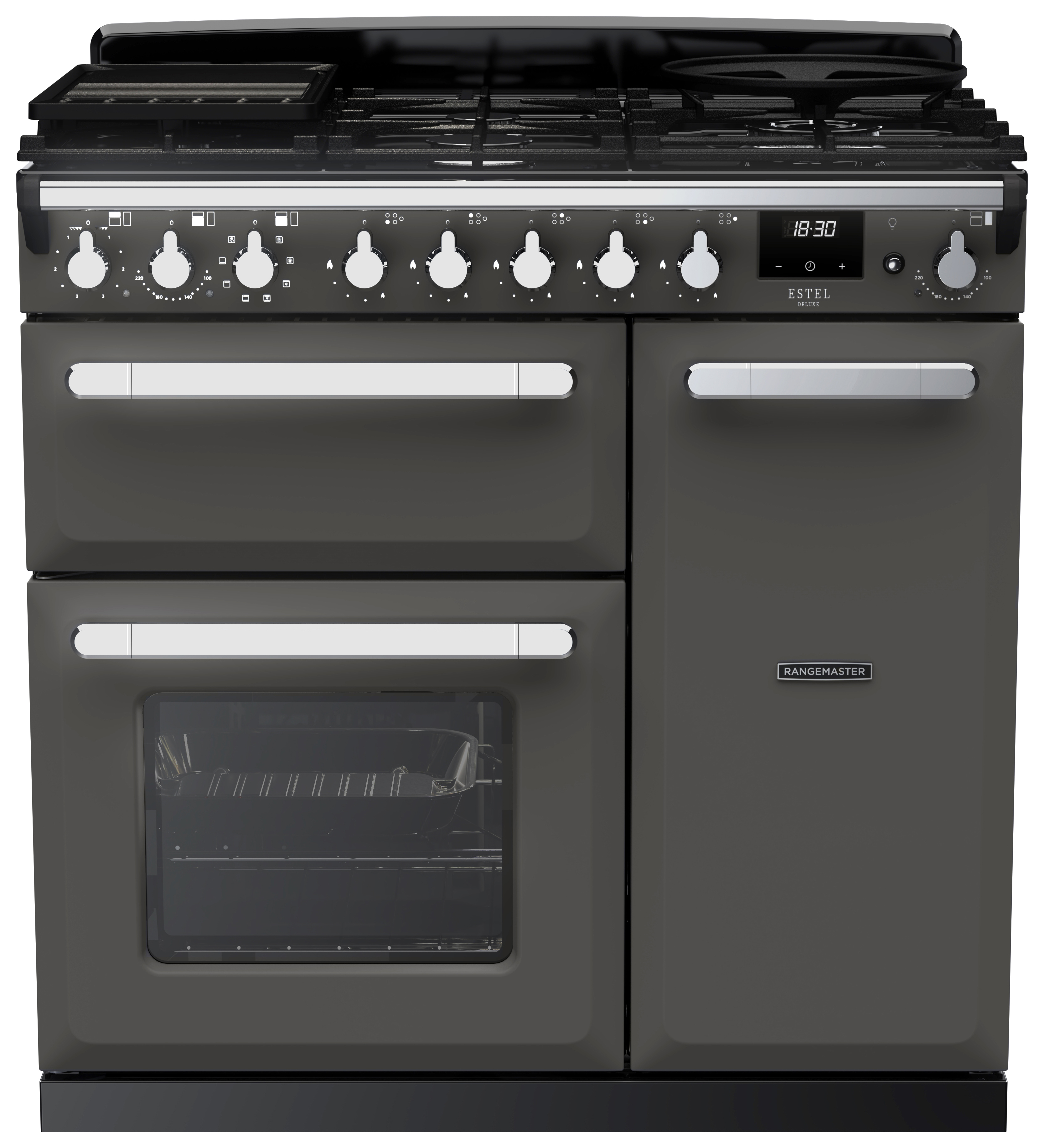 Rangemaster Estel Deluxe 90cm Dual Fuel Rangecooker - Slate + Chrome