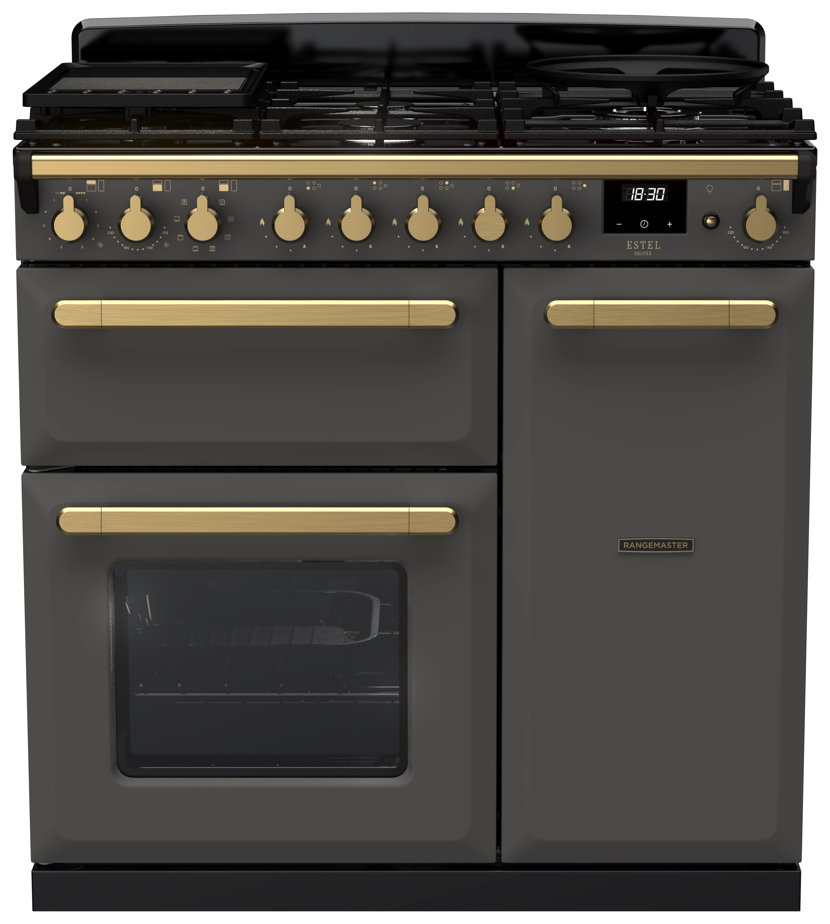 Rangemaster Estel Deluxe 90cm Dual Fuel Rangecooker - Slate + Brass