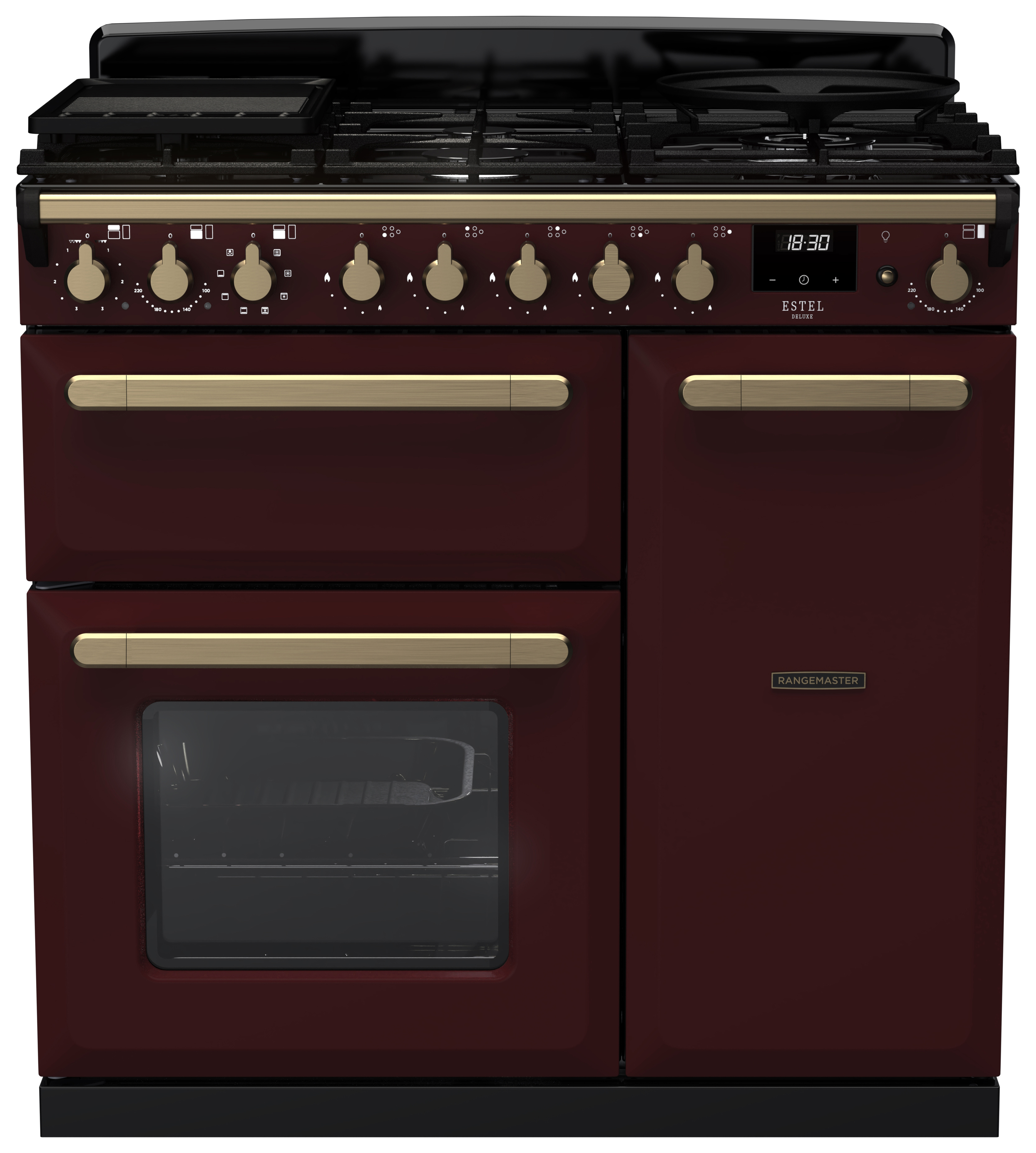 Rangemaster Estel Deluxe 90cm Dual Fuel Rangecooker - Bordeaux + Brass