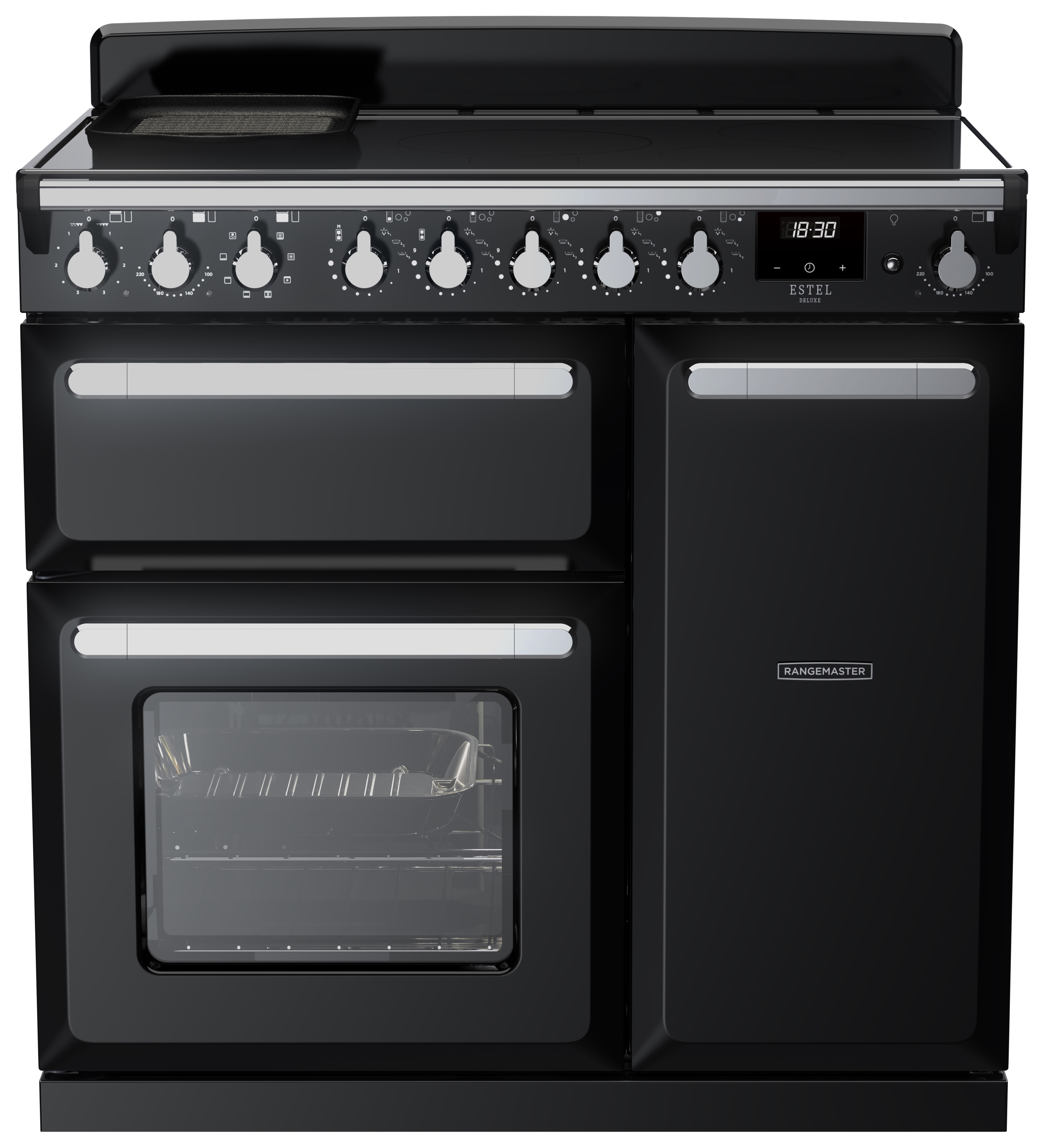 Rangemaster Estel Deluxe 90cm Induction Rangecooker - Gloss Black + Chrome