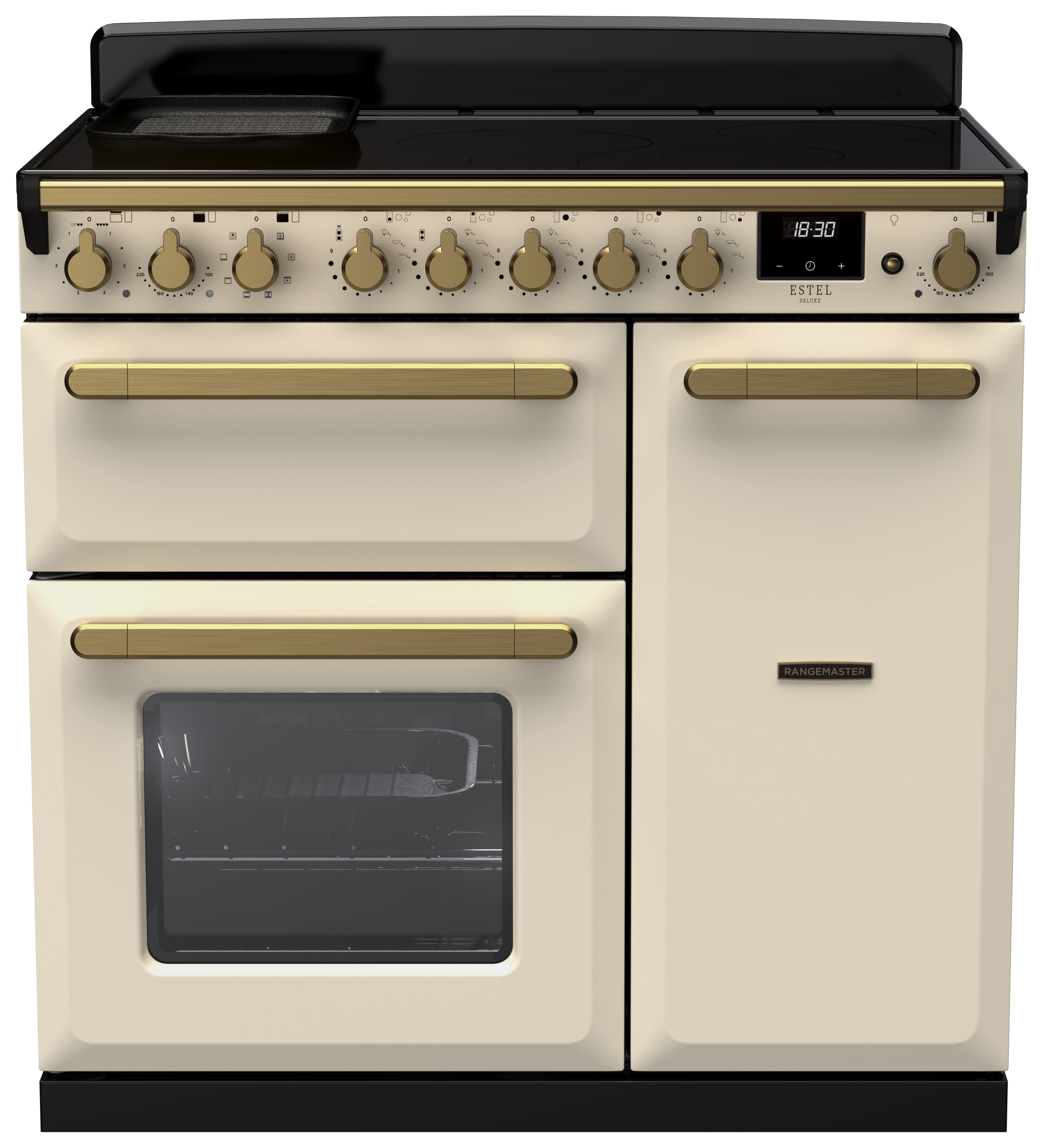 Rangemaster Estel Deluxe 90cm Induction Rangecooker - Pale Cream + Brass