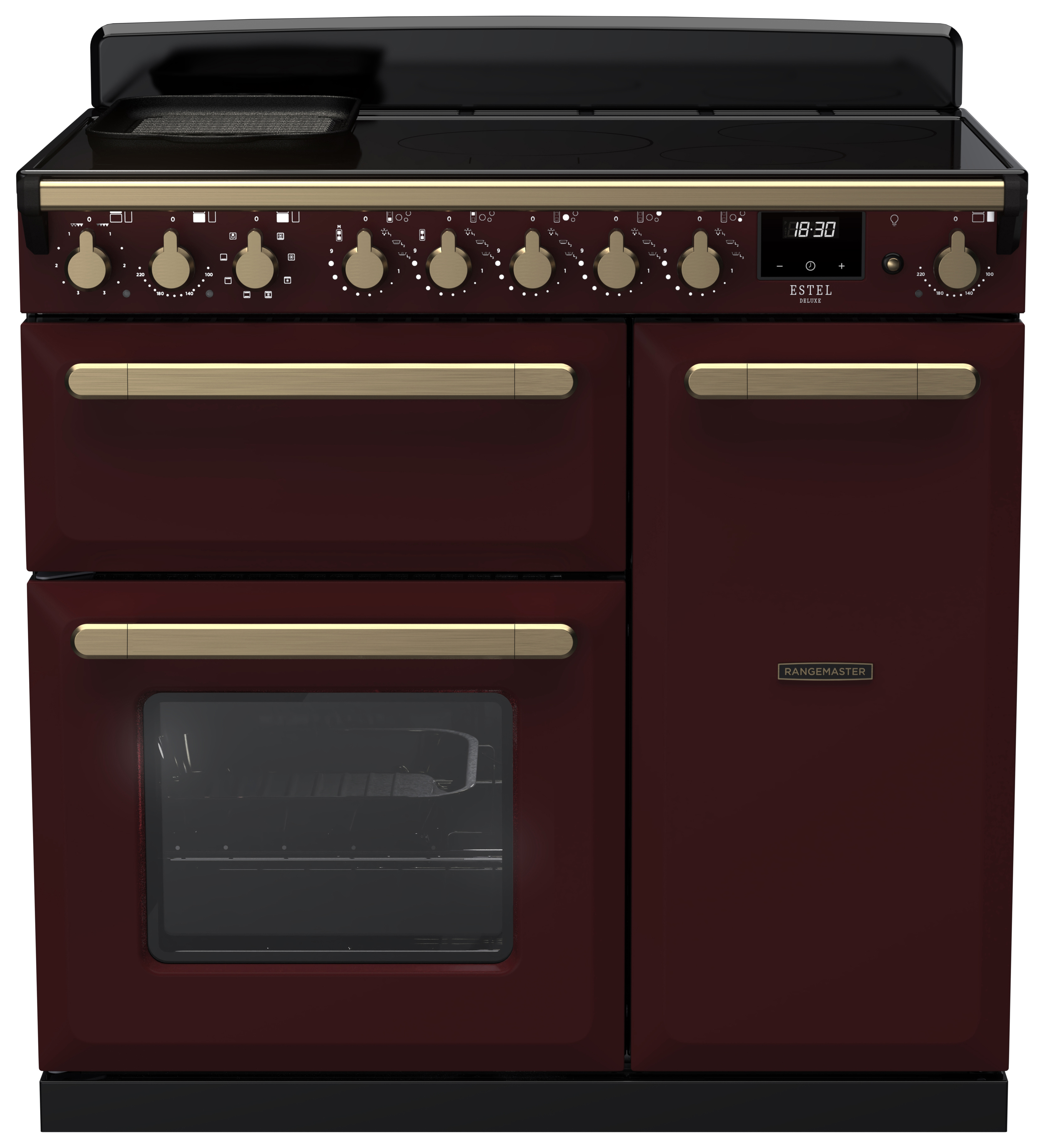 Rangemaster Estel Deluxe 90cm Induction Rangecooker - Bordeaux + Brass