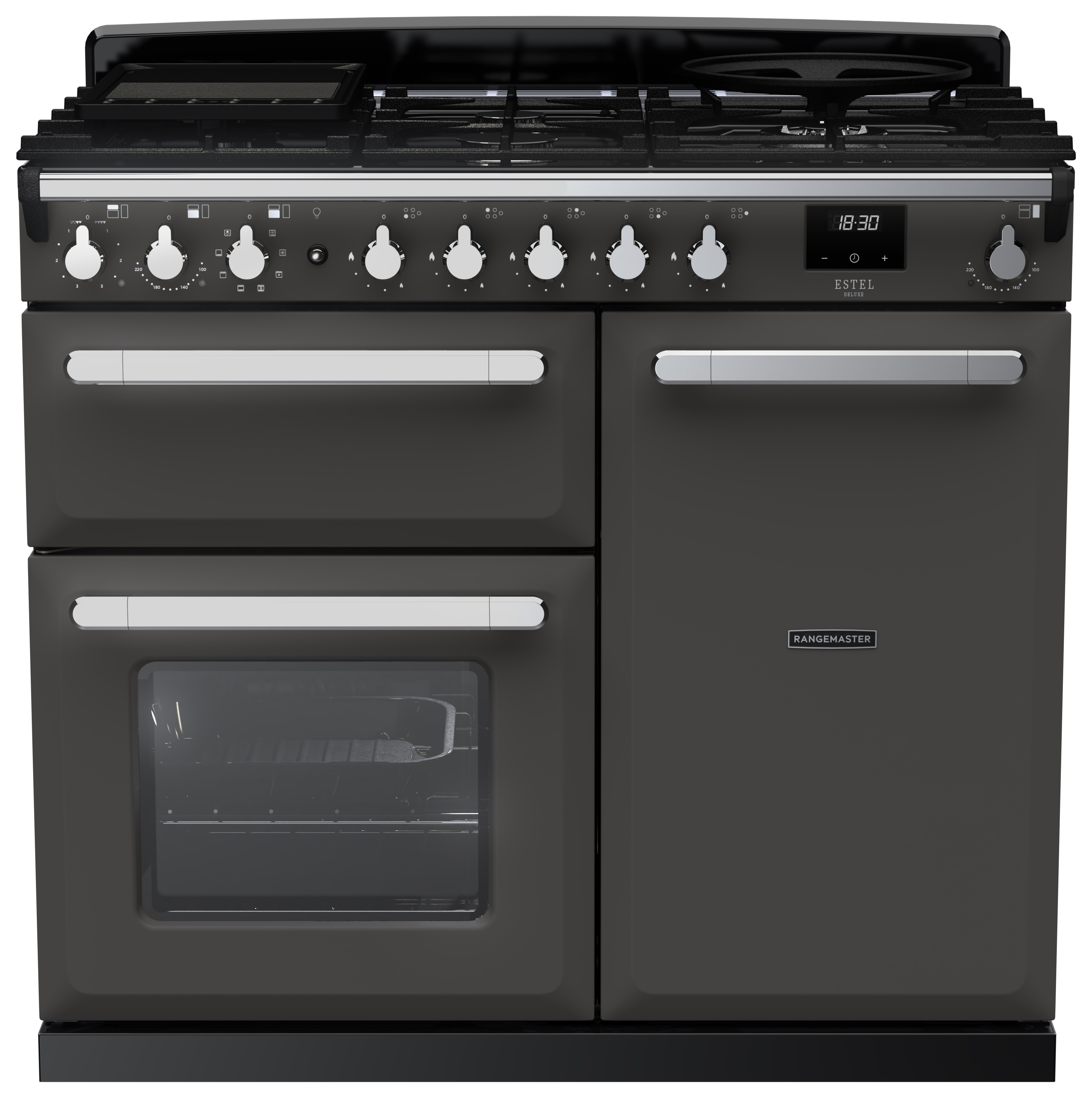 Rangemaster Estel Deluxe 100cm Dual Fuel Rangecooker - Slate + Chrome