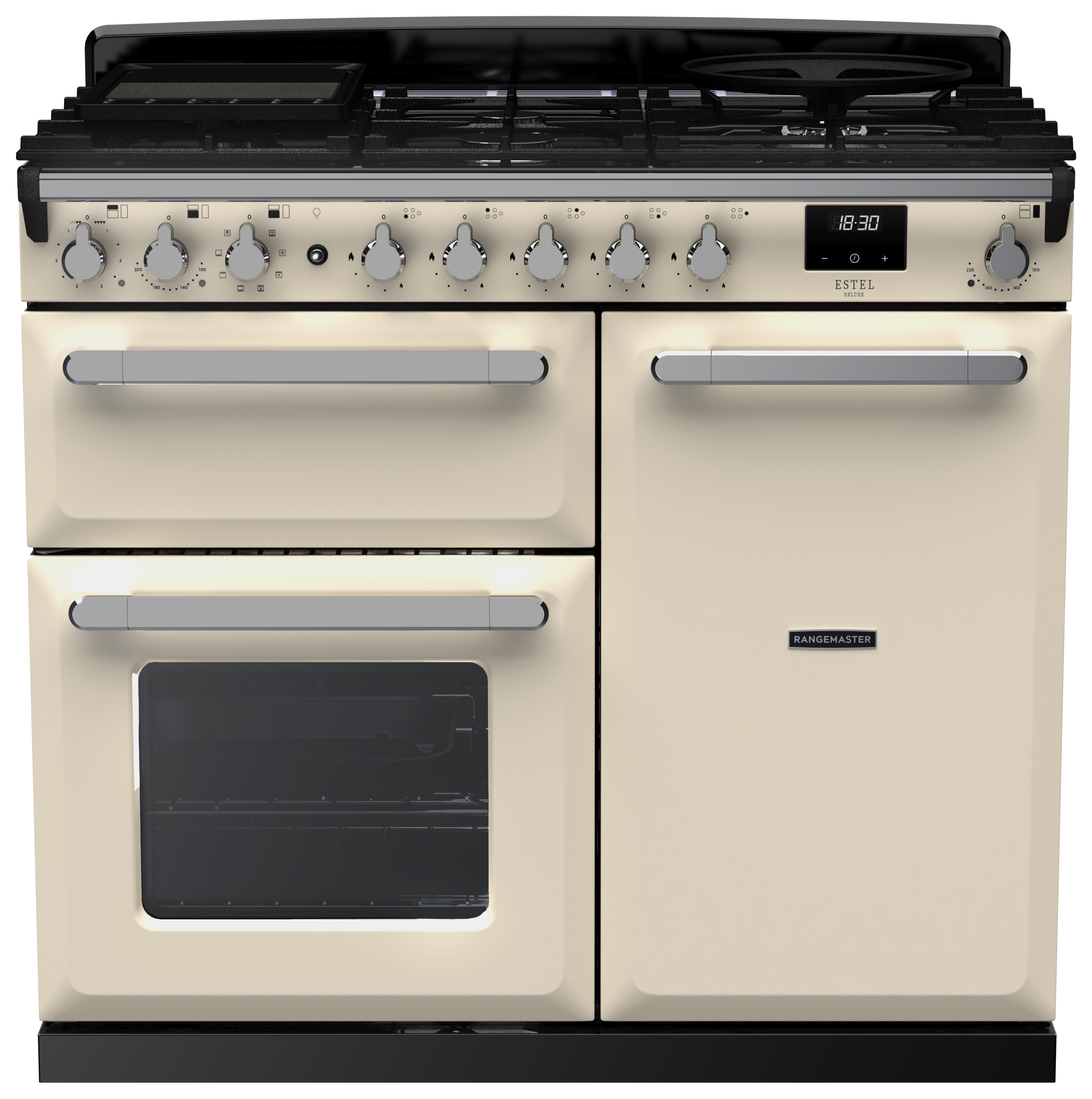 Rangemaster Estel Deluxe 100cm Dual Fuel Rangecooker - Pale Cream + Chrome